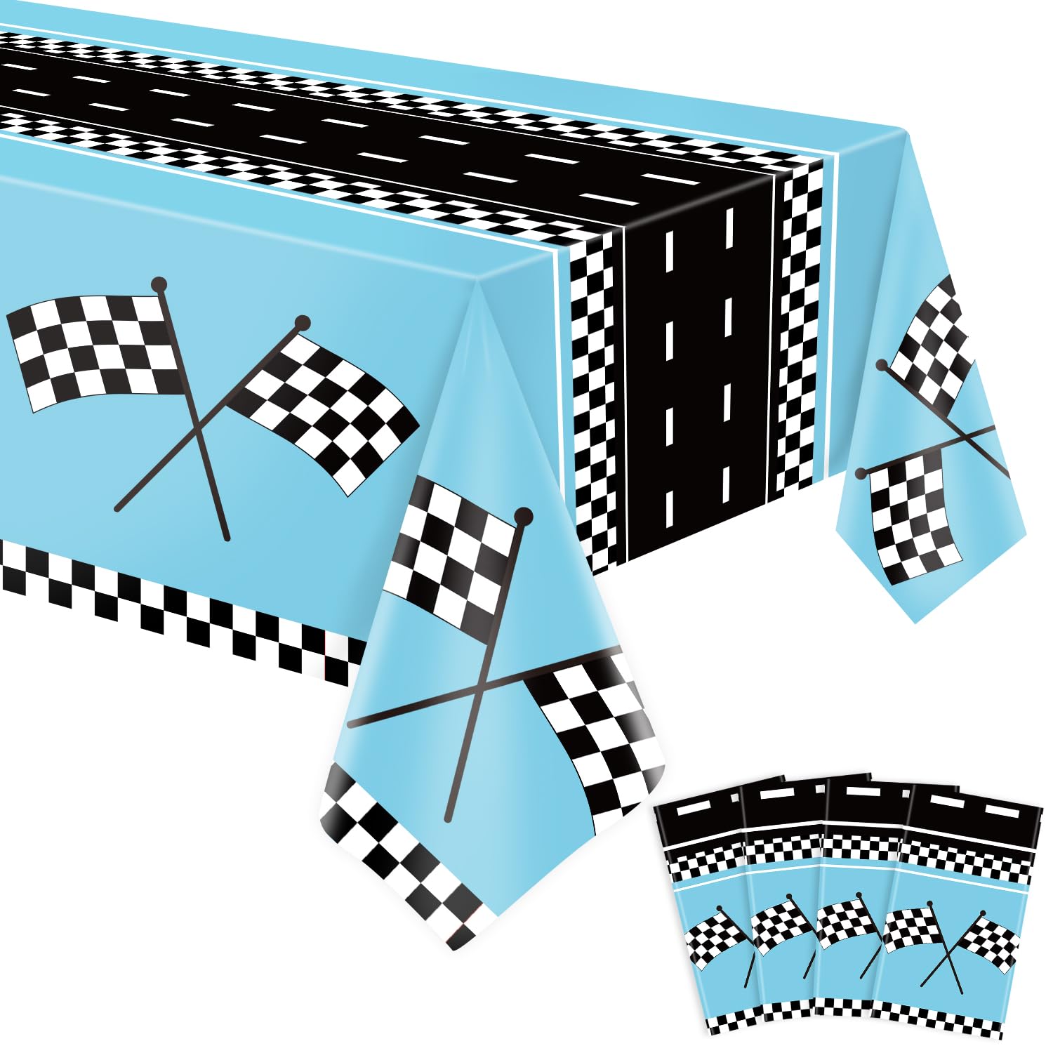 4 Tovaglie Per Feste A Tema Auto Da Corsa - Plastica A Scacchi Bianchi E Neri, 220x130cm, Decorazioni Compleanno Ragazzo - 2