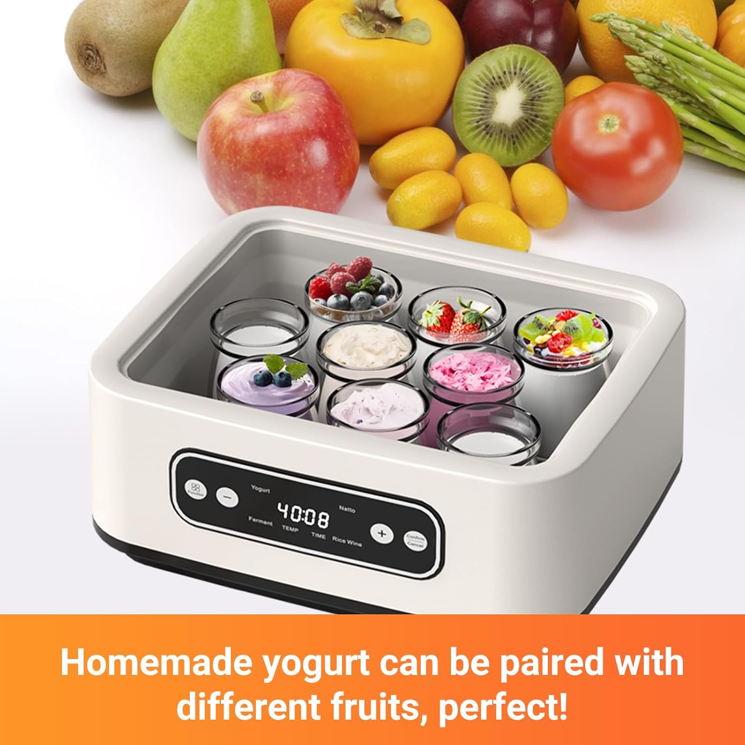 1.6L Greek Yogurt Maker with Adjustable Time and Temperature Control,Probiotic Maker with Automatic LED Display, Yogurt Maker 36 Hour l reuteri,9 BPA-Free Glass Jars & 304 Stainless Steel Inner Pot