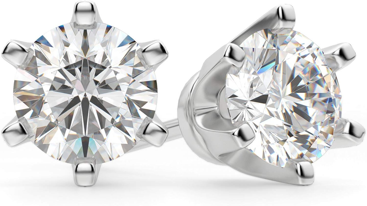 Round Cut VVS1 Colorless Diamond Moissanite Earrings Stud Earring Wedding Bridal Jewelry Screw Back Drop Dangle Modern Style Anniversary Promise Gift Her Tension Back Crown Set