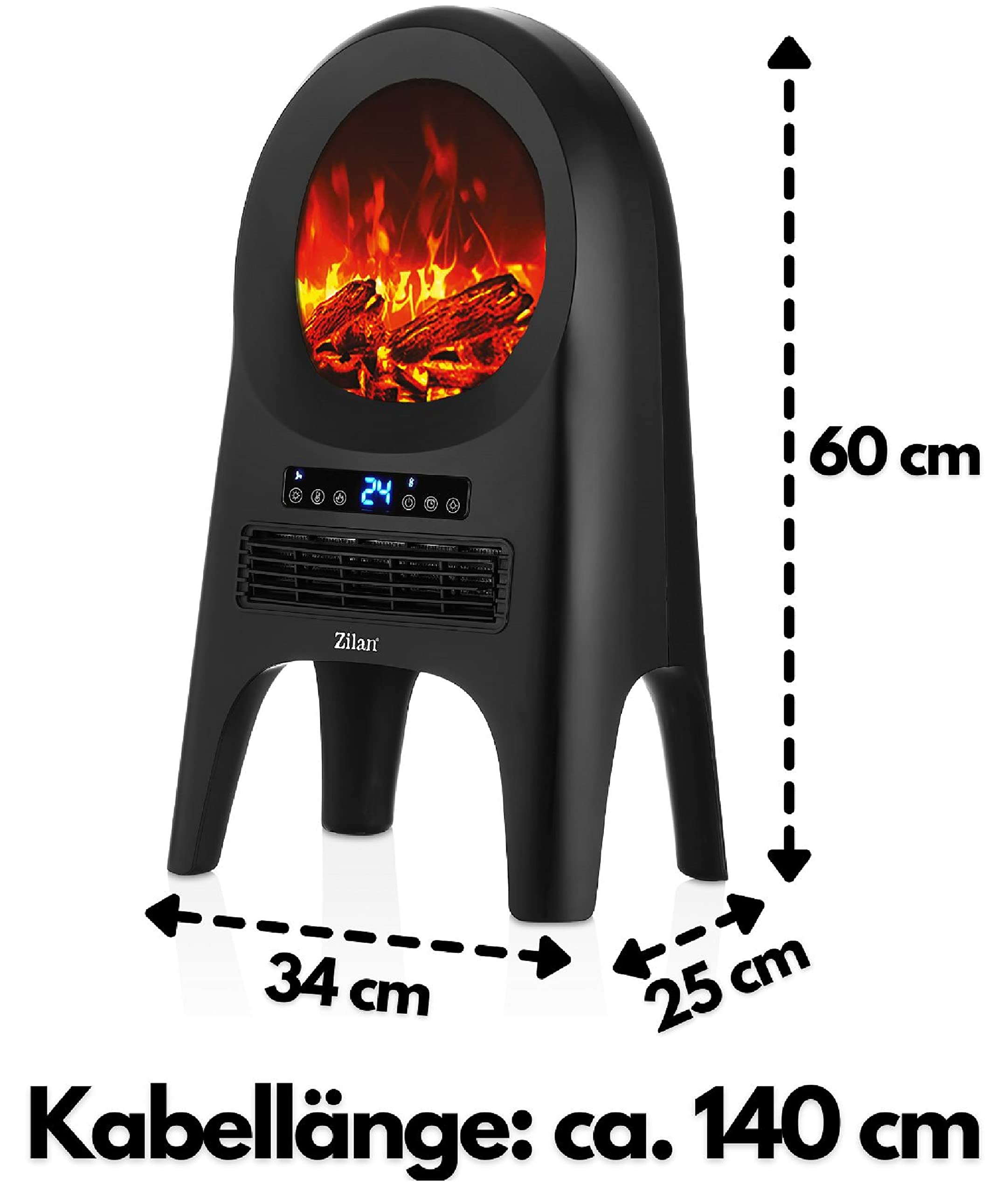Design termoventilatore in ceramica, 10002000 Watt, 3 livelli, telecomando, timer 8 ore, funzione aria fredda, animazione 3D, protezione contro il surriscaldamento, termostato, riscaldamento