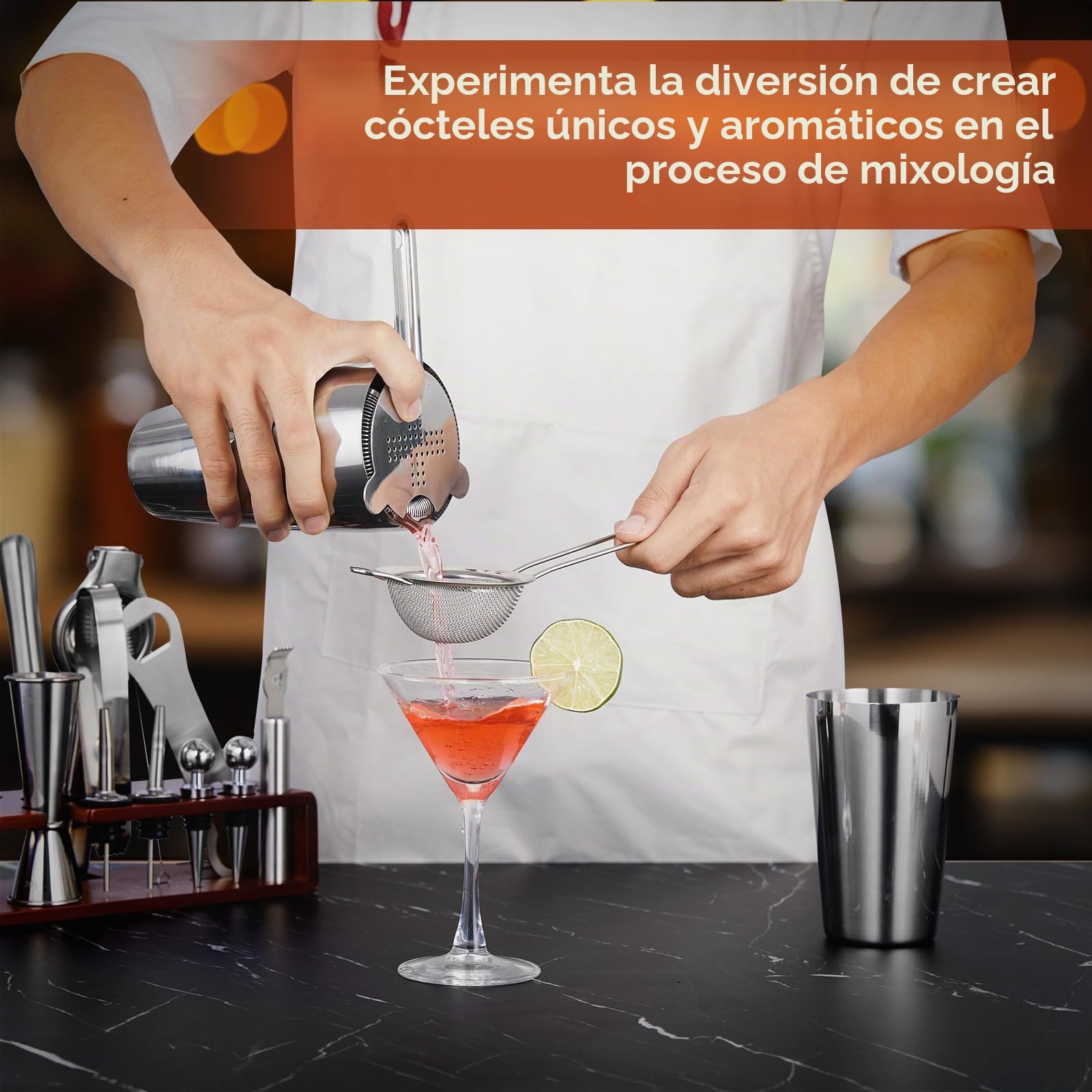 Sosayet 825ml Bostón Coctelera - Cocktail Kit con Soporte - Coctelera Profesional de Acero Inoxidable para Regalos Hombre