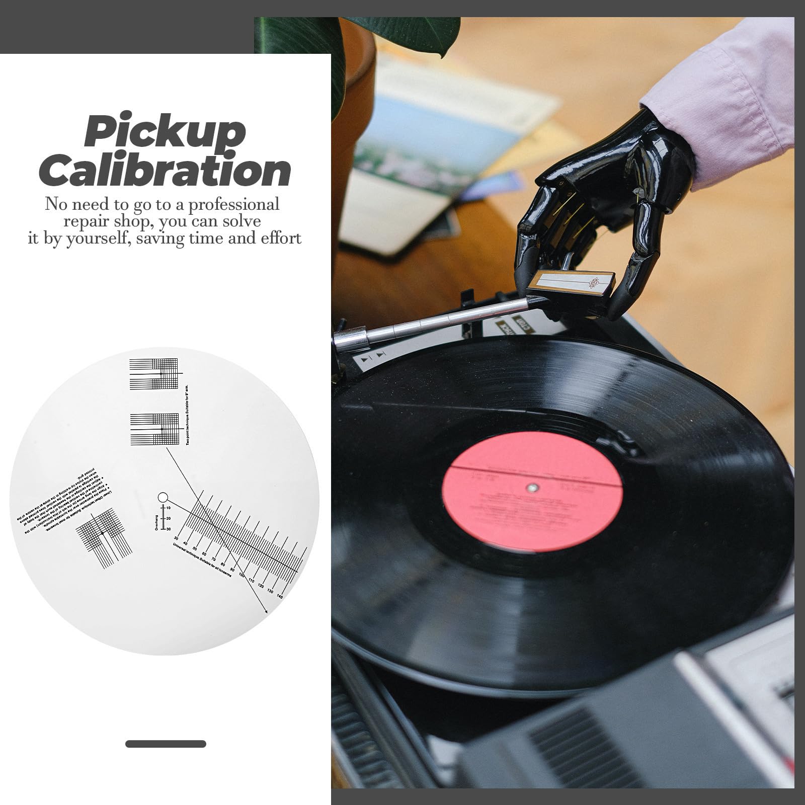 POPETPOP Placa de Calibración para Tocadiscos Vintage Regla Antideslizante y Herramienta de Alineación de Pastilla para Calibración Precisa de Disco Vinilo