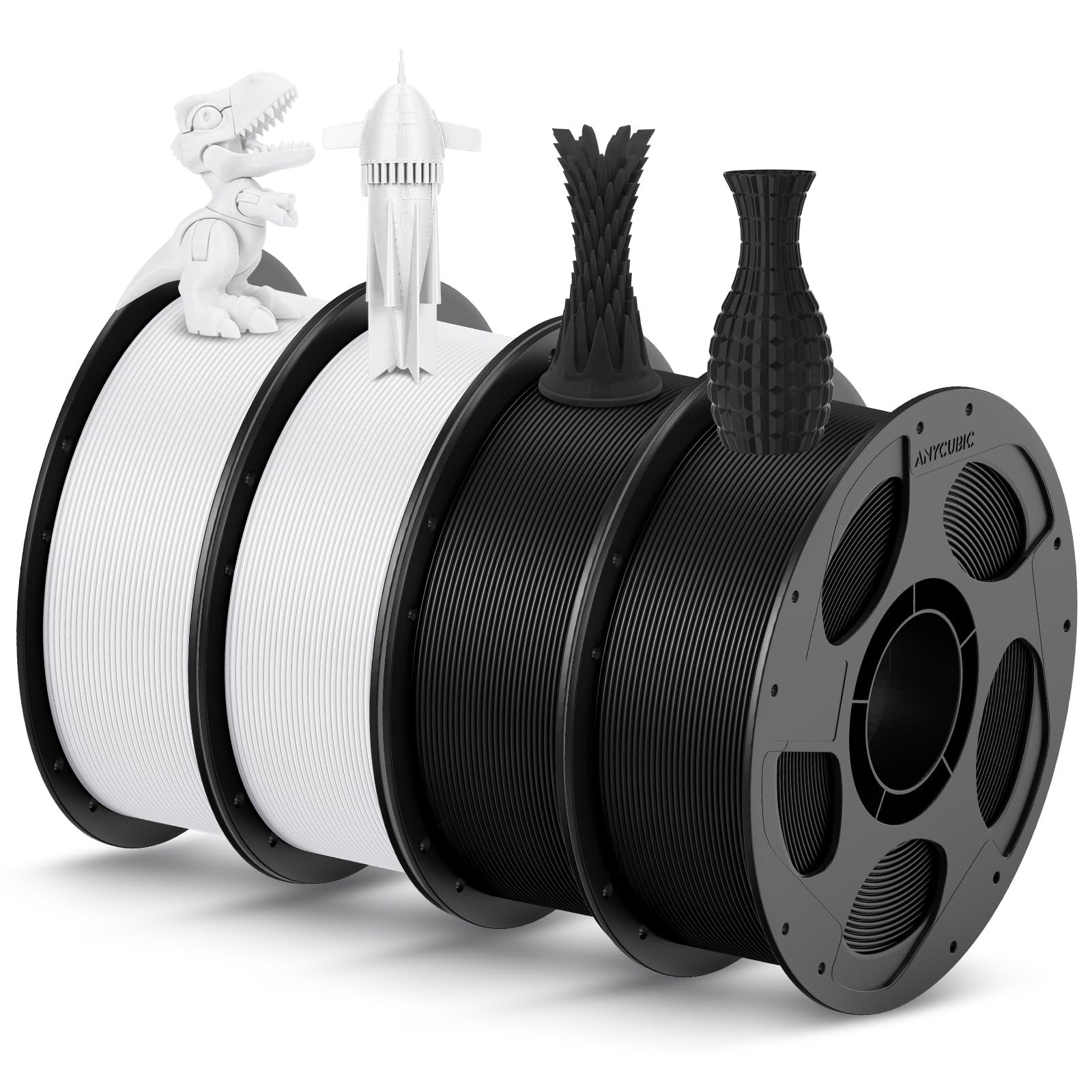 ANYCUBIC Filamento PLA 1,75 mm, Filamento PLA per Stampante 3D, Confezione Sottovuoto, Identificazione Intelligente per Stampa Intelligente, Nero*2+Bianco*2, 4KG