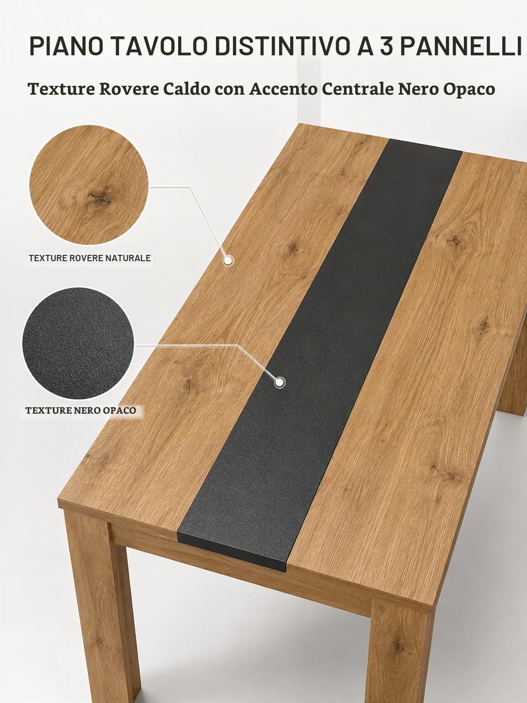 Tavolo da Pranzo Rovere Rettangolare Tavolo Cucina 110×70×75cm | Fascia centrale nera e gambe a forma di L con bordo spesso per uno stile industriale e una struttura stabile ogni giorno