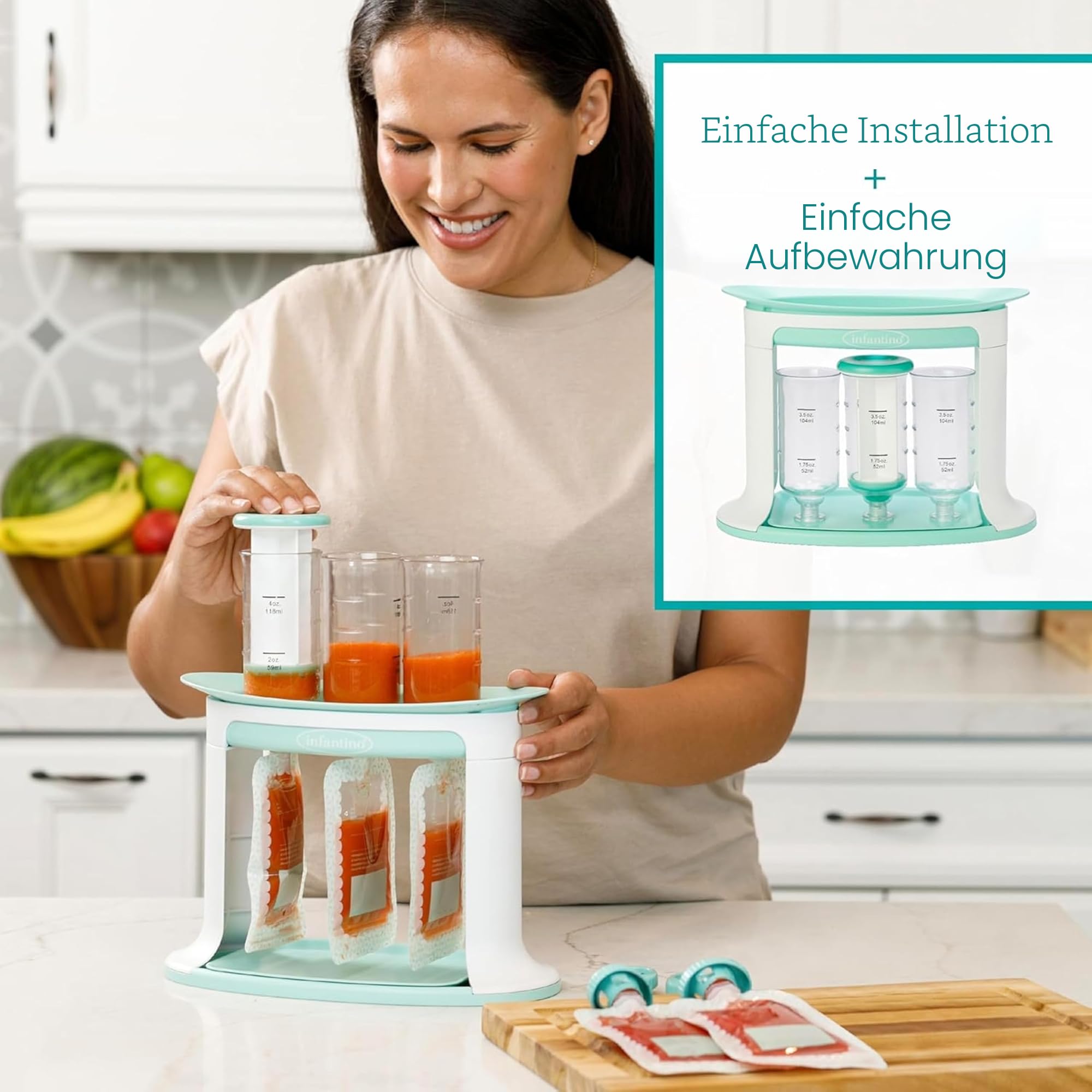 Infantino Squeeze Station für Selbstgemachte Babynahrung, Beutelabfüllstation für Pürierte Nahrung für Babys und Kleinkinder