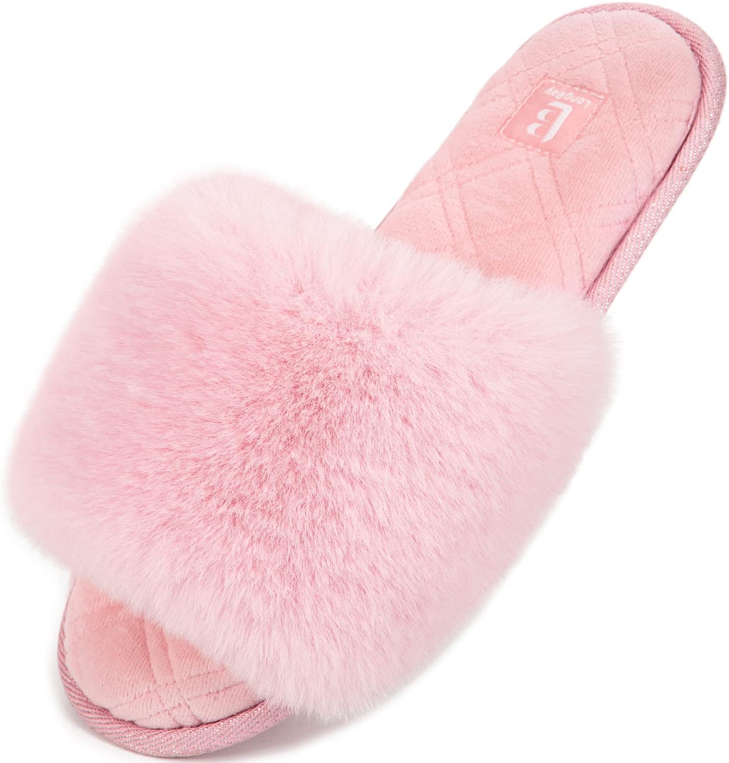 Ladies' Fluffy Faux Fur Slippers Open Toe Memory Foam Comfy Flat Summer House Shoes