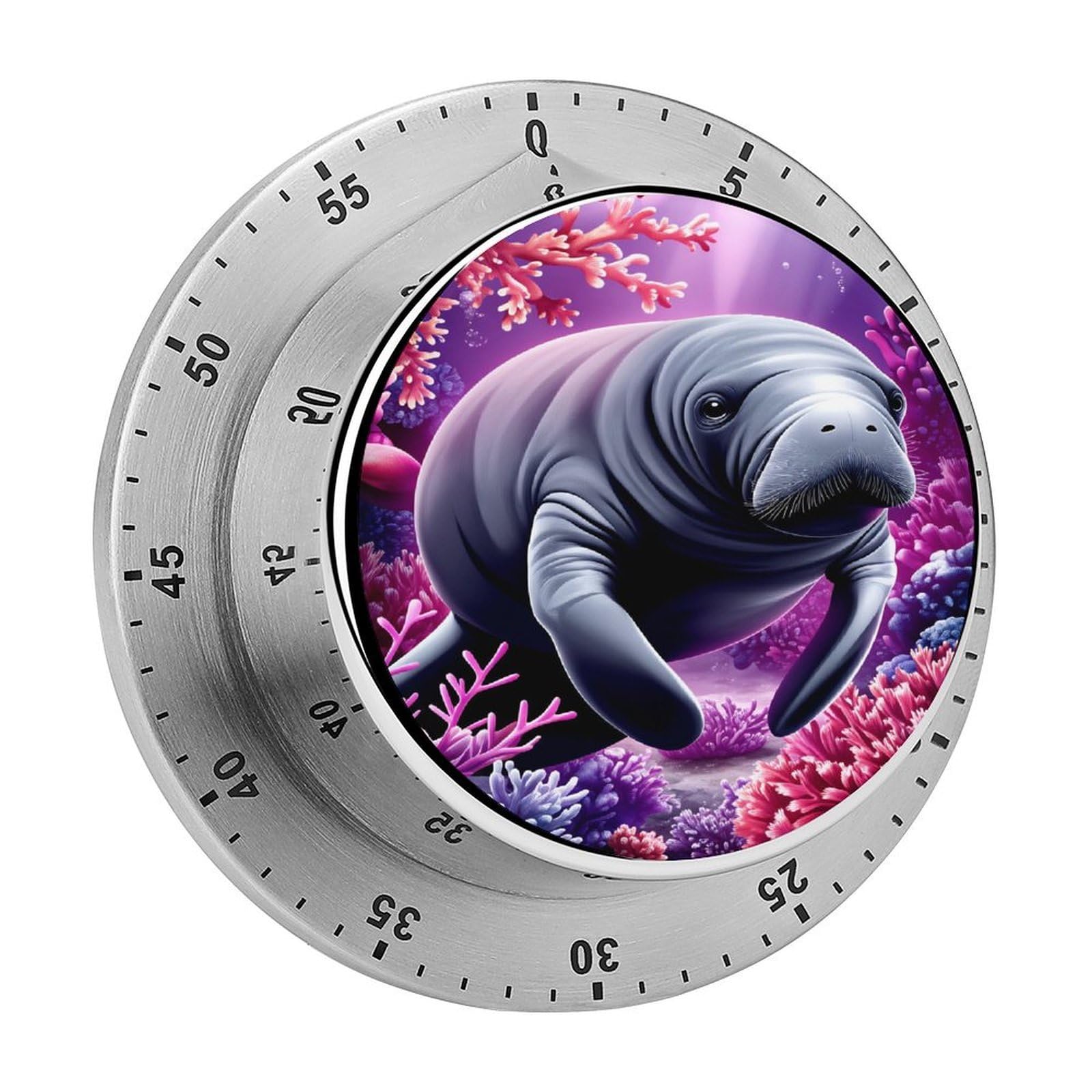Cute Manatee Vibrant Coral 60 Minute Wind Up Timer,Visual Mechanical Magnetic Timer with Loud Alarm for Kitchen