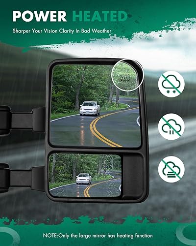 Miniatura 6 de SCITOO Espejo de remolque negro apto para Ford 2008-2016 para Ford F-250 para F-350 para F-450 para F-550 Super Duty con PC RH Power Adjusted Heated