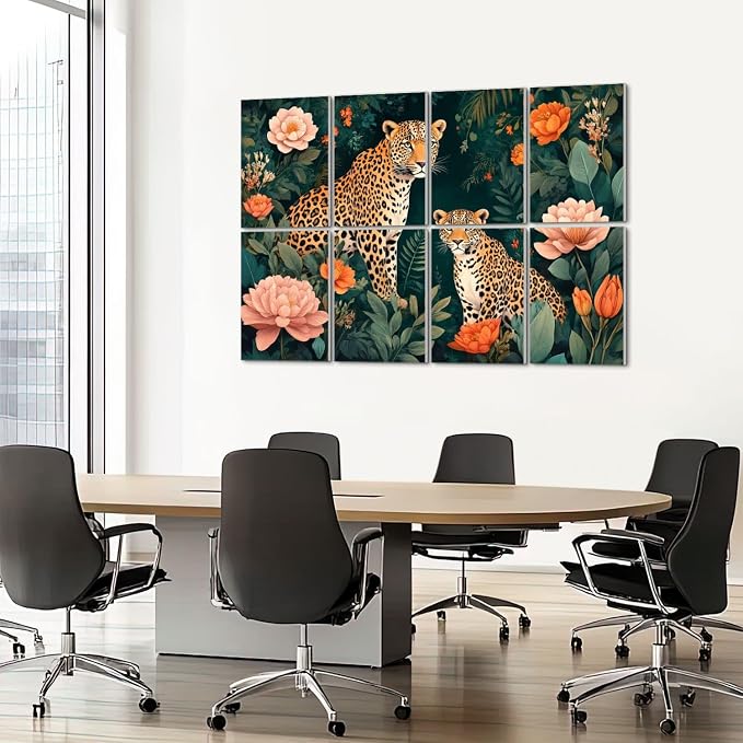 8 Pack Paneles Acústicos Decorativos con Motivos de Jungle Leopards, Absorbentes de Sonido, Autoadhesivos, para Estudios de Grabación y Oficina 48"x32" miniatura 7