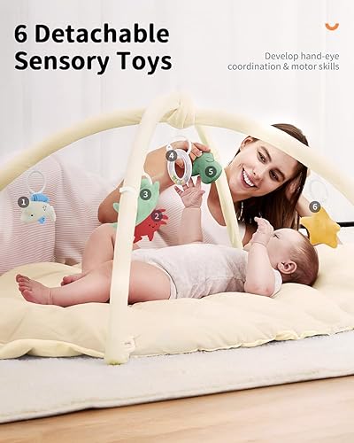 Miniatura 3 de ANGELBLISS Tapete de gimnasio 5 en 1 para bebé, reversible con 5 juguetes sensoriales para el desarrollo basado en escenarios, centro de actividades