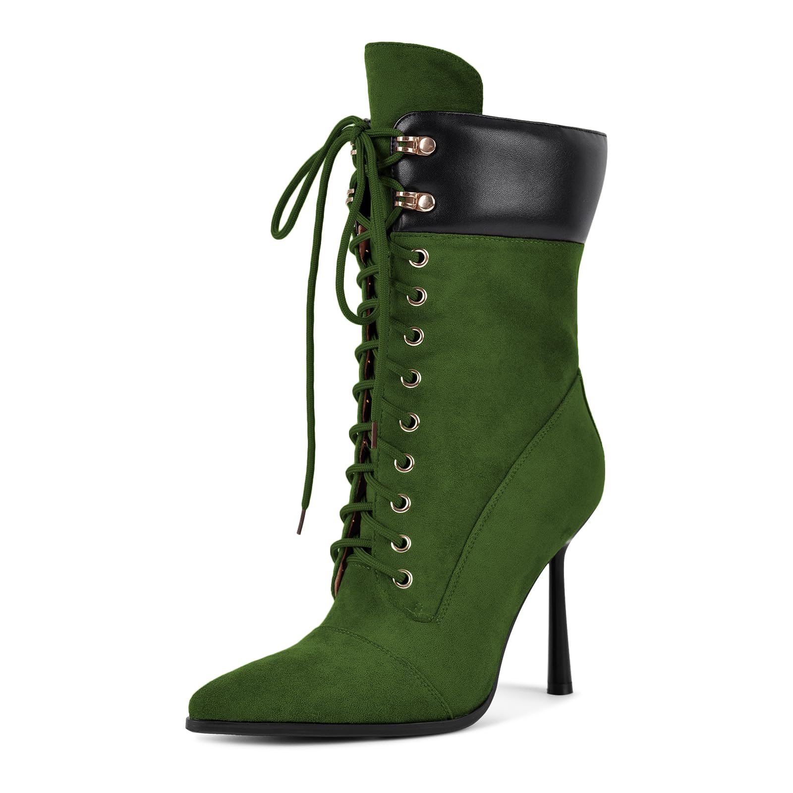 Women's Pointed Toe Booties Lace Up Ankle Boots Strappy High Heels