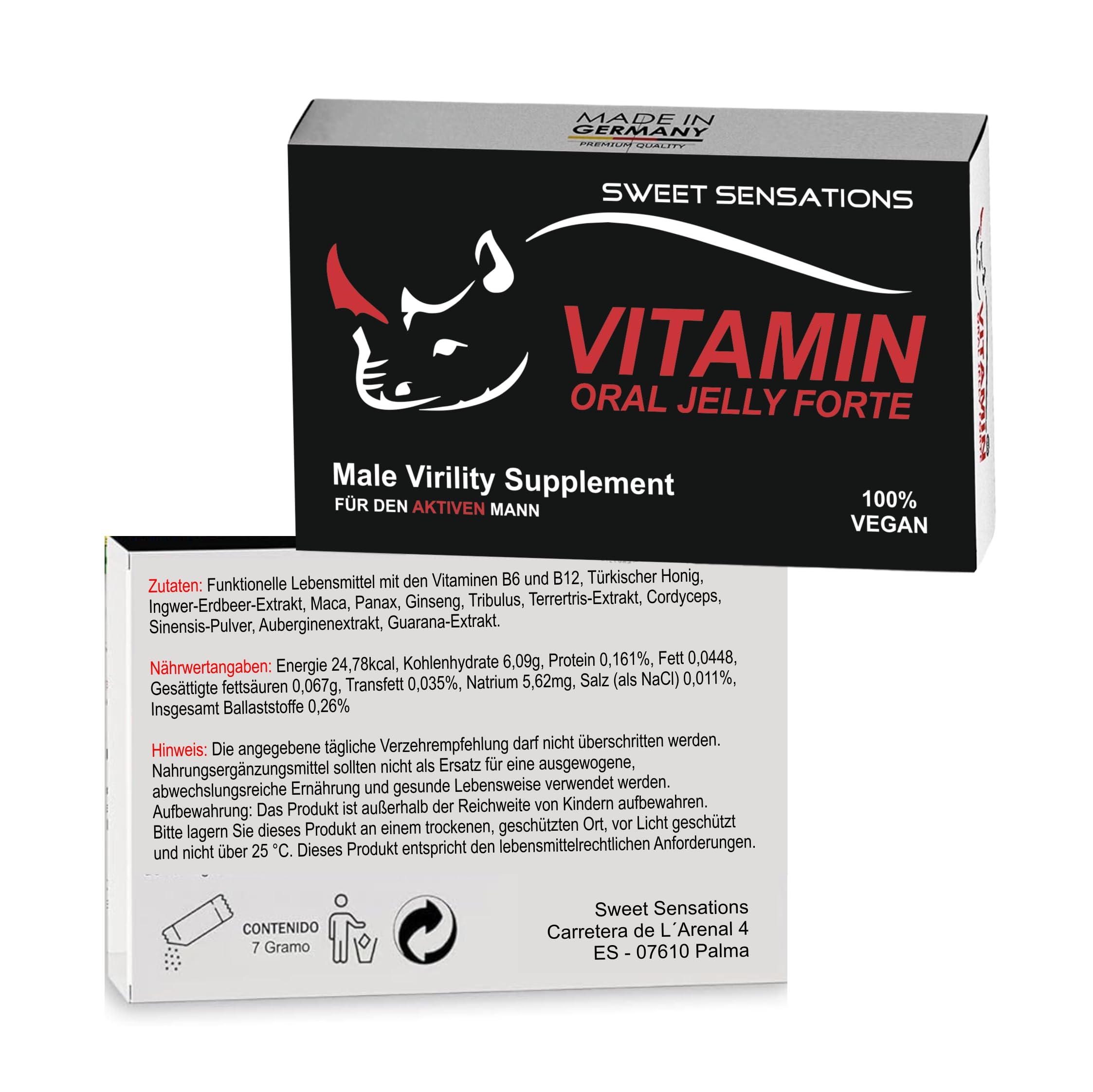 Complejo Vitamínico con Maca con Tribulus, Vitamin Oral Jelly Forte, Fórmula Natural para Hombres Extra Fuerte, HACCP en Alemania, 2 Paquetes de Prueba