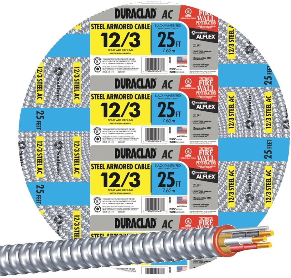 Southwire Cable Armored Steel 12/3 25FT 55275021