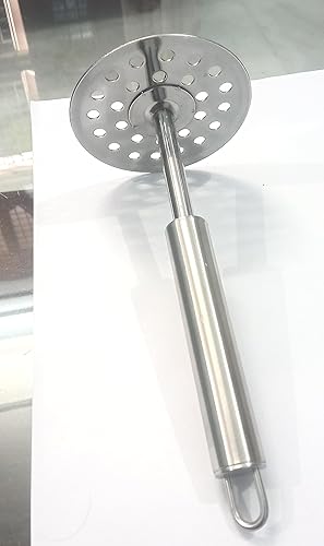 Miniatura 2 de Triturador de patatas hervidas de acero inoxidable y triturador de verduras, Paav Bhaji para herramienta de cocina (redondo con gancho), paquete de 1