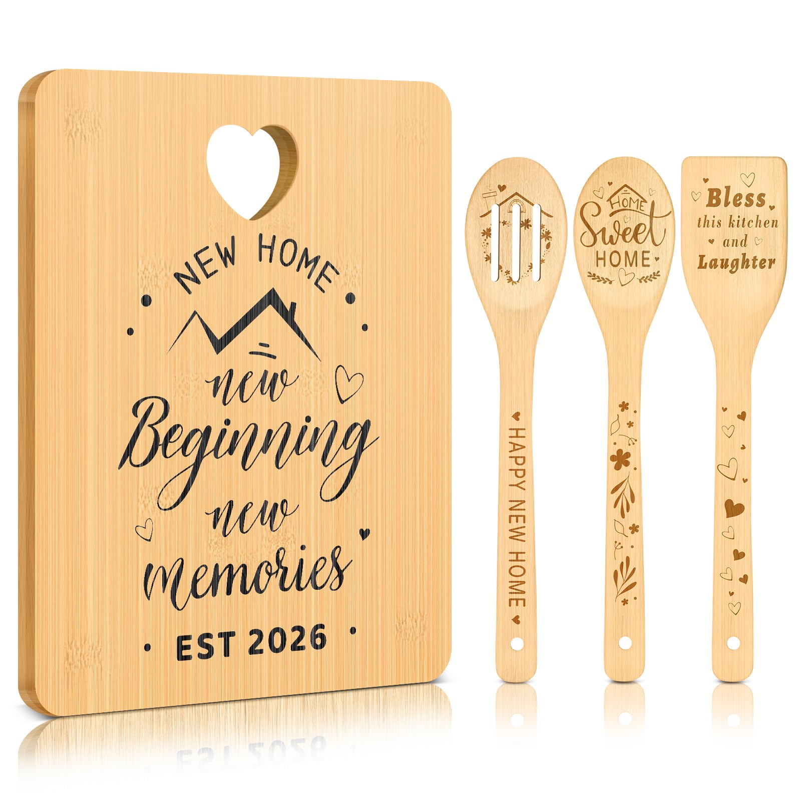 MEGETGOD New Home Gifts, House Warming Gifts New Home, 2026 Engraved Bamboo Cutting Board Set- Housewarming Present for Couple, Family & Friends