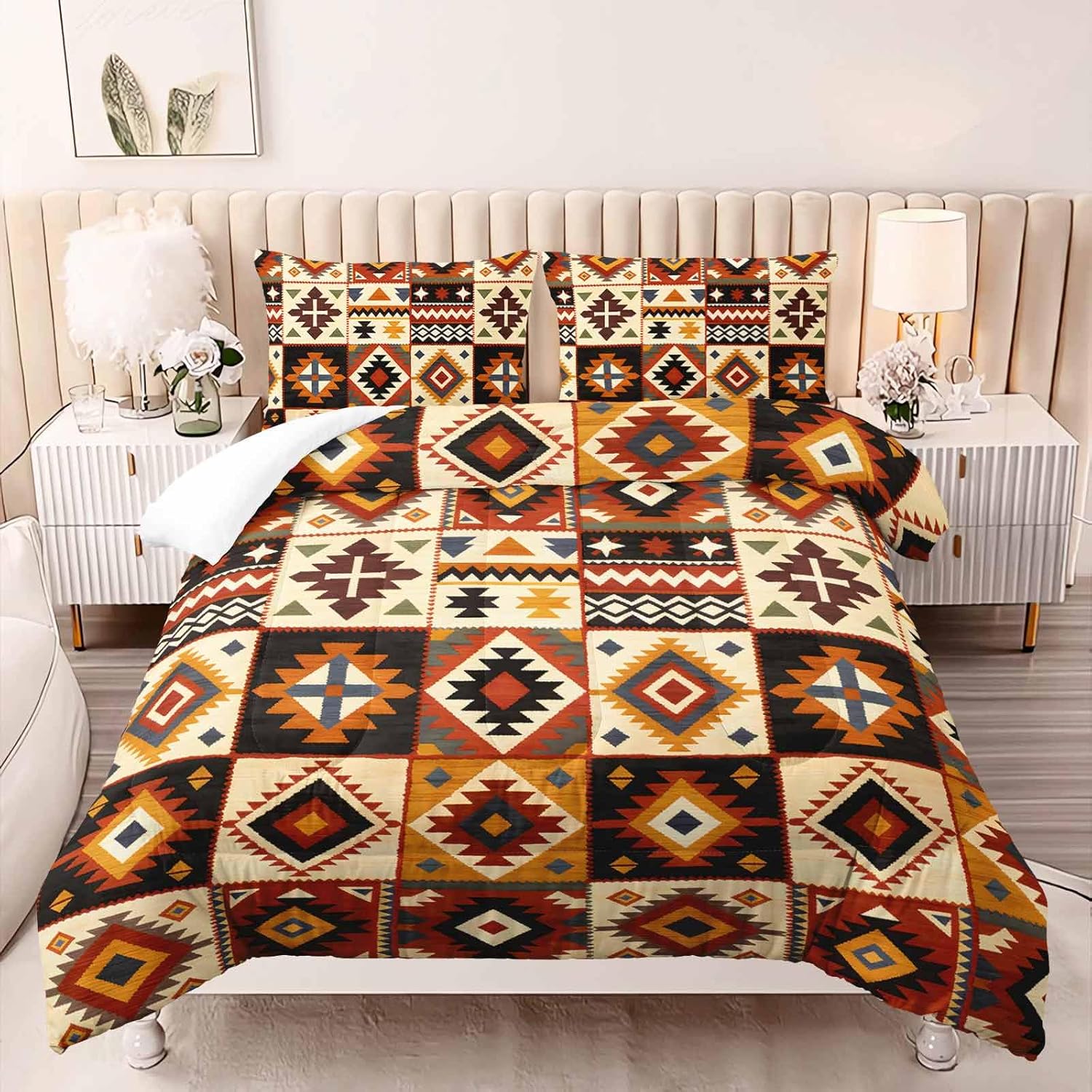 AILONEN Southwestern Geometric Comforter Set for Bedroom Decor Twin Size,Tribal Print Bedding Sets for Adults,Soft Lightweight Microfiber 3 Piece,1 Quilt and 2 Pillowcases