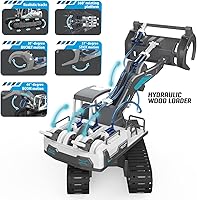 Vista 4 de Mostop STEM - Excavadora hidráulica de construcción de juguete para niños, 6 en 1 robot hidráulico camión de construcción con niveladora, grúa