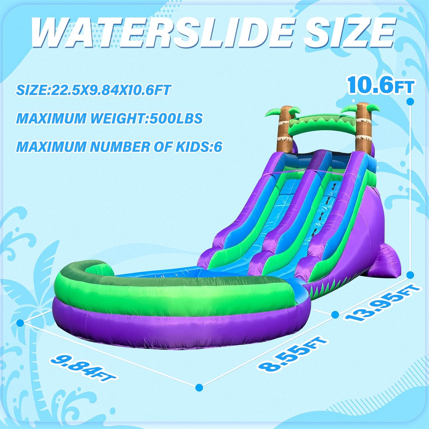 Large Inflatable Water Slide (22.5FT) - 750W Blower & 2 Anchor Straps, Durable Oxford/PVC, Perfect for Kids’ Backyard Outdoor Play