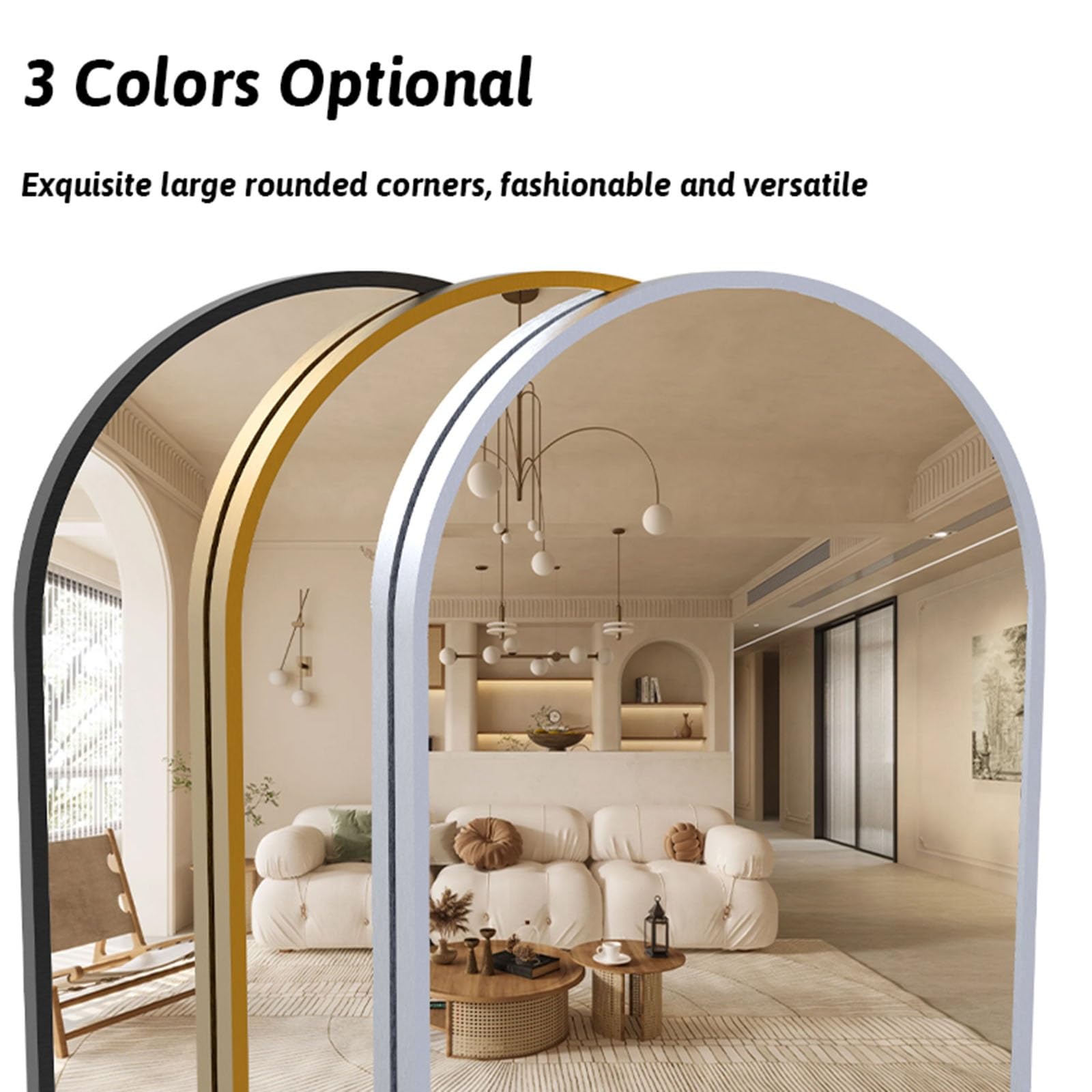 Espejo De Cuerpo Entero Ovalado De Pared, Espejo De Tocador Colgante con Marco De Metal, Espejo Decorativo HD para Entrada Recibidor Baño Salón(Gold,40x150cm)