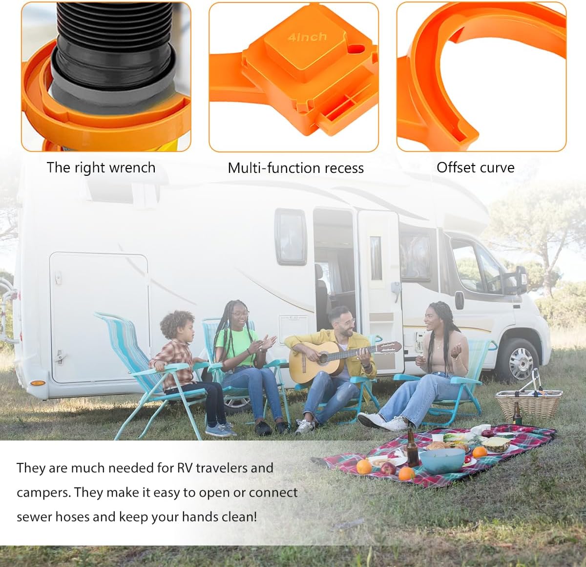 2 PCS RV Sewer Hose Wrench, Multi Purpose Spanner Fits Most 3-Inch & 4-Inch Male/Female Sewer Caps, Universal Camper Cleanout Plug Wrench for Connecting Disconnecting Hoses