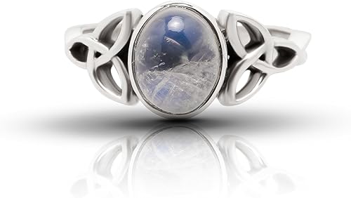 Anillo triquetra ovalado de plata de ley 925 con piedra lunar Delicada joyería bohemia chic Moda y elegante para mujer con bolsa de regalo de
