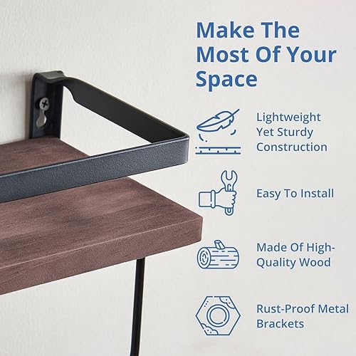 Miniatura 6 de Halter Estante flotante montado en la pared con riel y barra de toalla de metal para cocina y baño, vintage, juego de 2