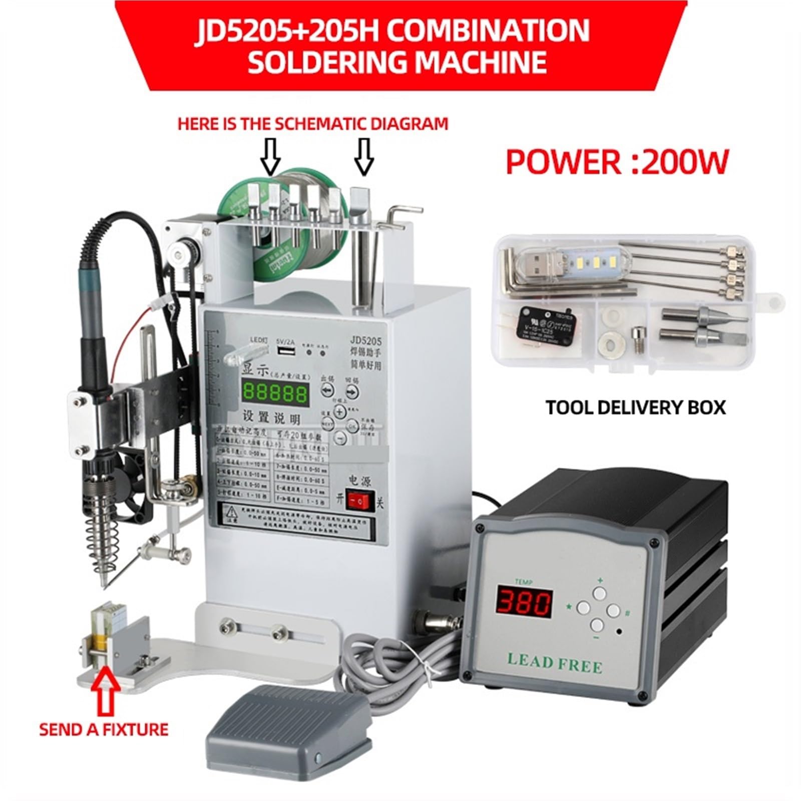 Estación de soldadura semiautomática con reposapiés ajustable y temperatura constante, soldador eléctrico calentamiento interno Alta eficiencia(200W)
