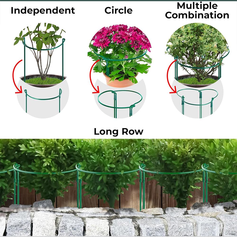 4 Demi-Ronds Supports Plantes Réglables 60cm - Tuteurs Métal + 20 Clips Jardin