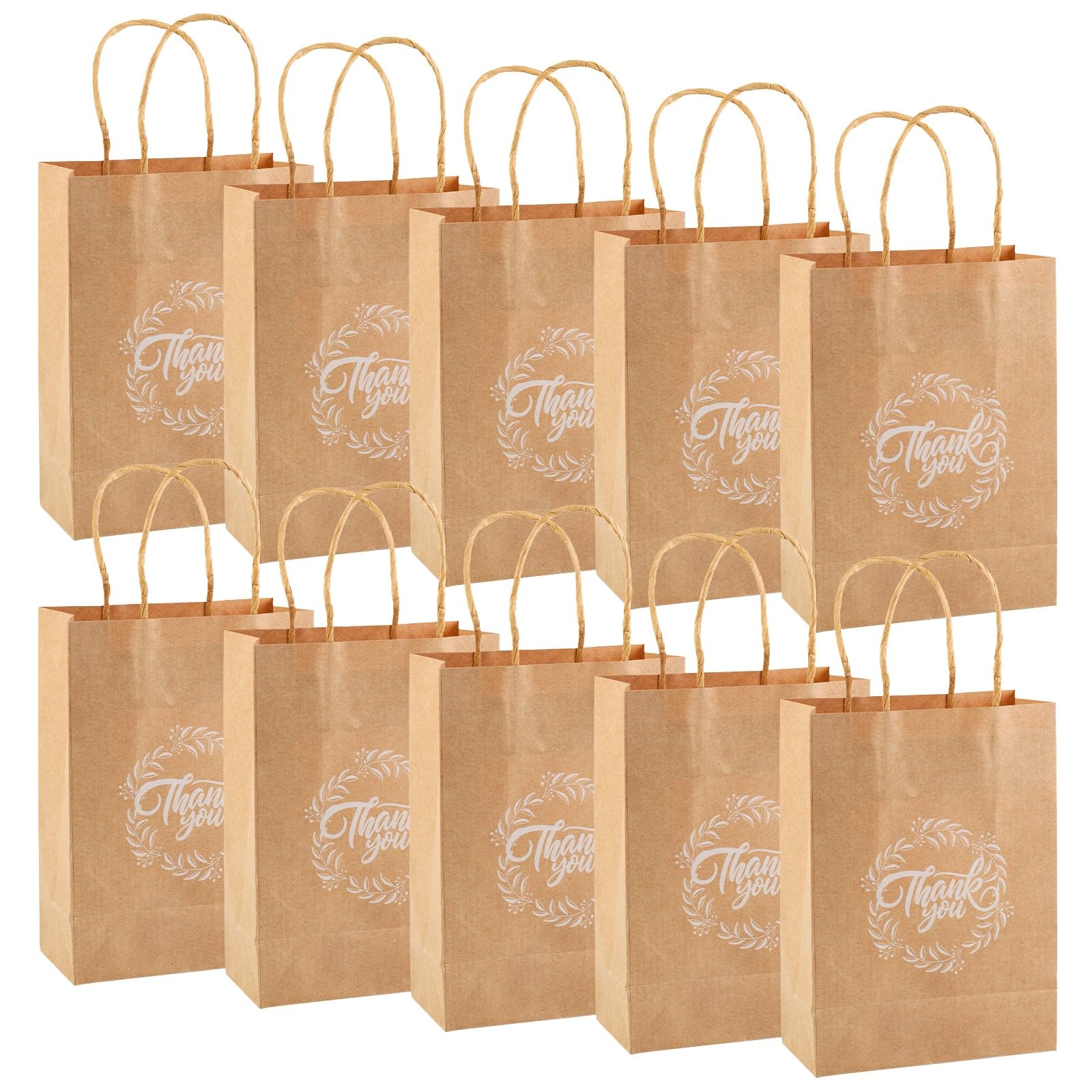 10Pcs Thank You Gift Bags, Small Party Bag 15X8X21cm, Kraft Paper Gift Bags