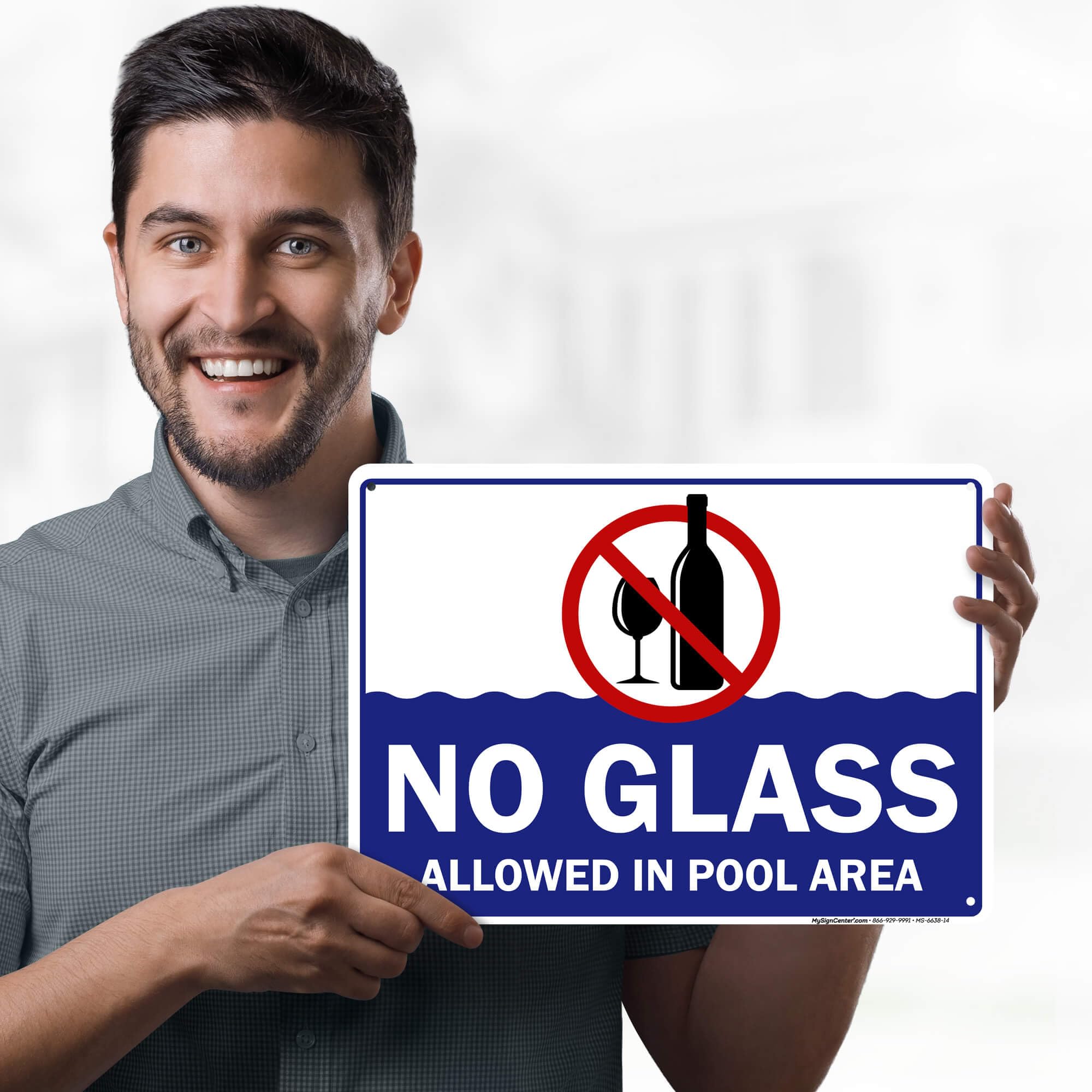 No Glass Allowed in Pool Area Sign, 10x14 Inches, 55 mil thick HDPE (high density polyethylene), Made in USA by My Sign Center