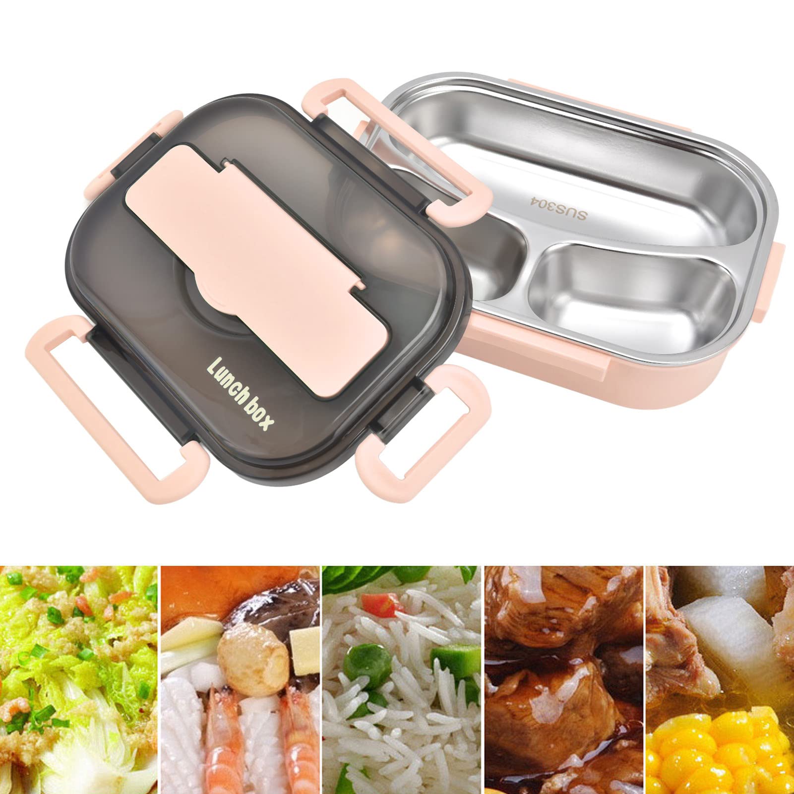Lunch Box Termico in Acciaio Inox, Contenitore Porta Pranzo Impilabile a 3 Strati, Scatola Pranzo Bento Lunch Box Snack Box per Adulti Ufficio Campeggio, con Lunch Bag Isolata
