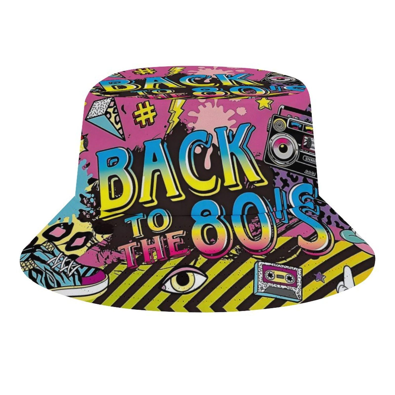 Fabretto Back to The 80s Retro Bucket Hat for Women Men Packable Fisherman Hat Sun Cap Travel Outdoor Beach Caps