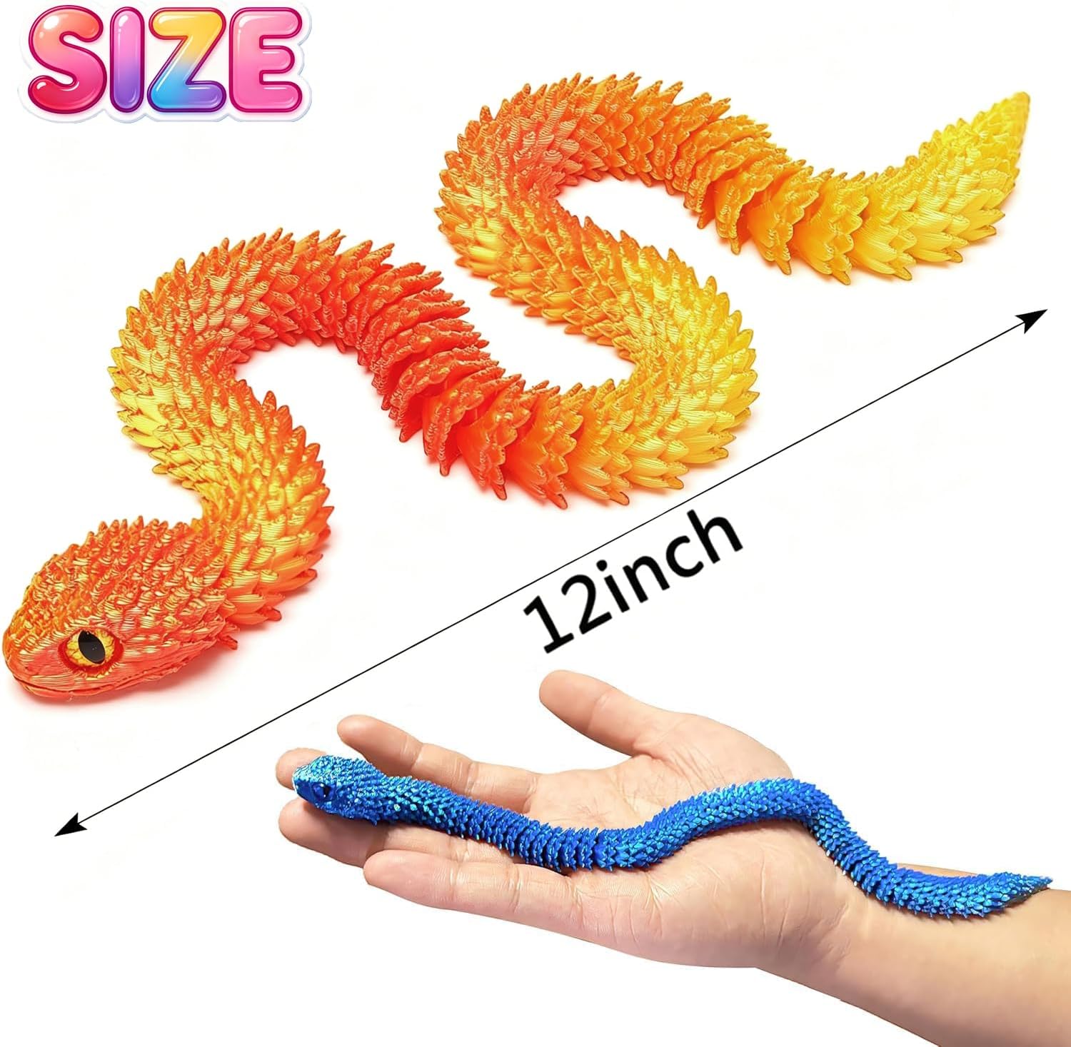 Ivrmtal 12PCS 3D Printed Snake Toys, 12in Flexible 3D Printed Animals for Easter Eggs Filled Easter Basket Stuffers Essentials 3D Snake Fidget Toys for ADHD Stress Relief Christmas Home Desk Decor image 5