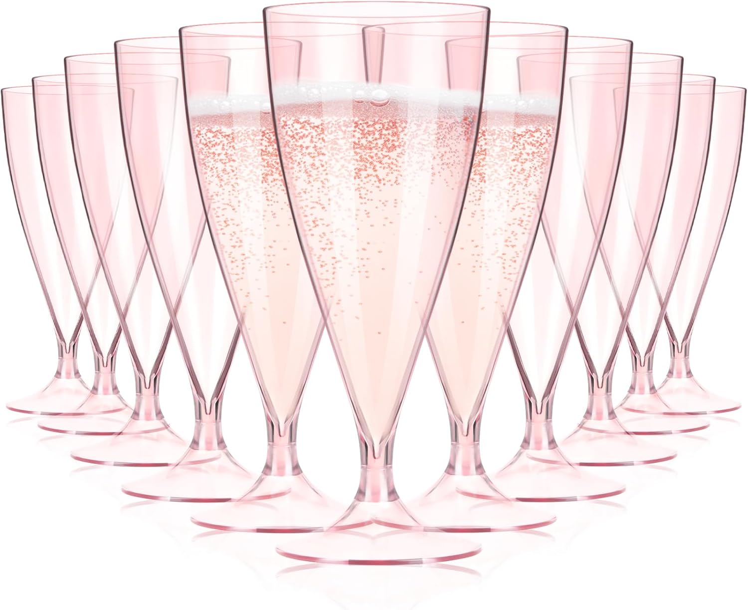 Maxcheck 30 Pack 6oz Plastic Champagne Flutes Plastic Champagne Glasses Shatterproof Stemless Pink Plastic Cups Detachable Stackable Disposable Stemware for Wedding Picnic Baby Shower Birthday Party