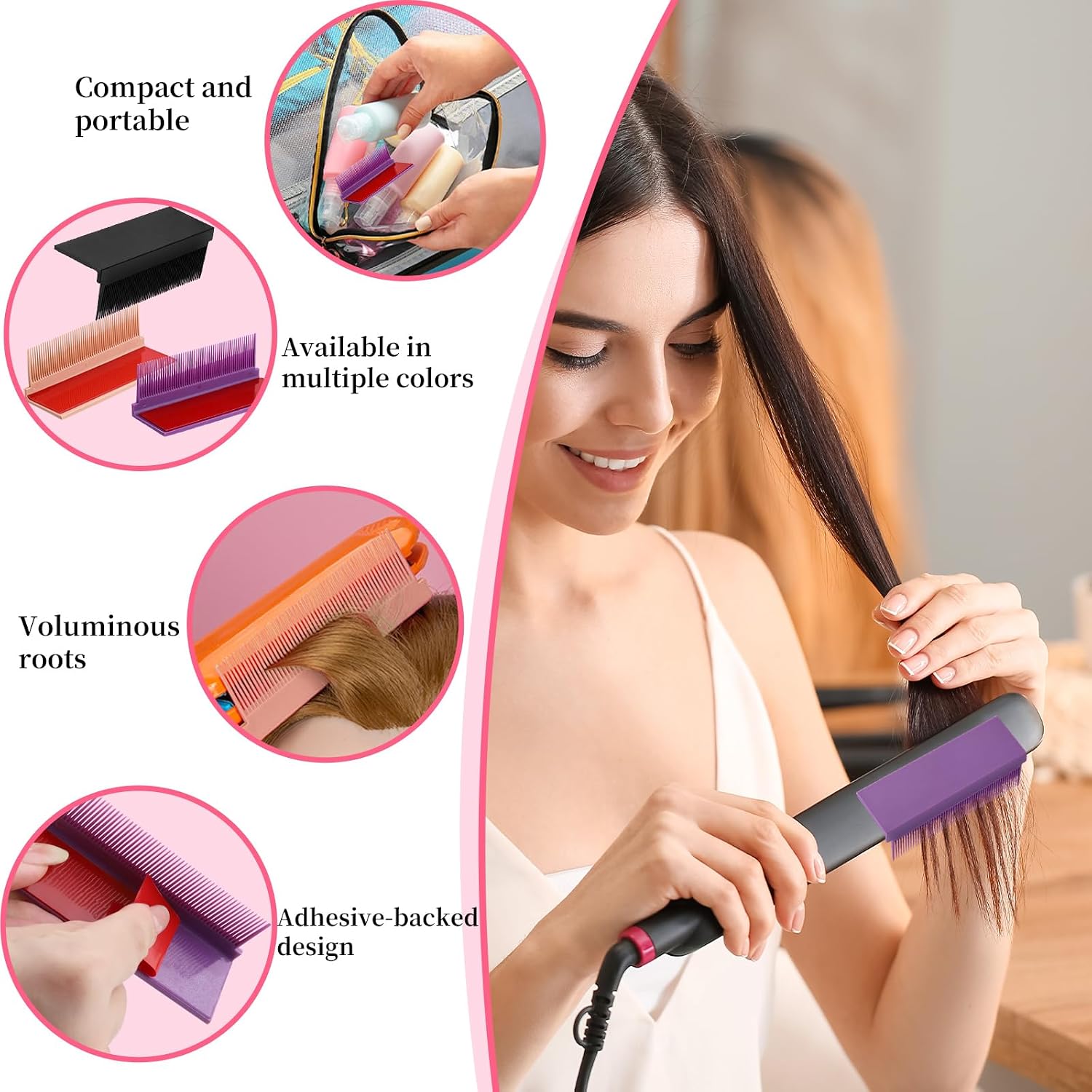 6Pcs Straightener Comb, Hair Straightening Comb Attachment for Flat Iron with 3 Color, for Black Hair Silk Press Home Travel Use (Multiple colors) image 4