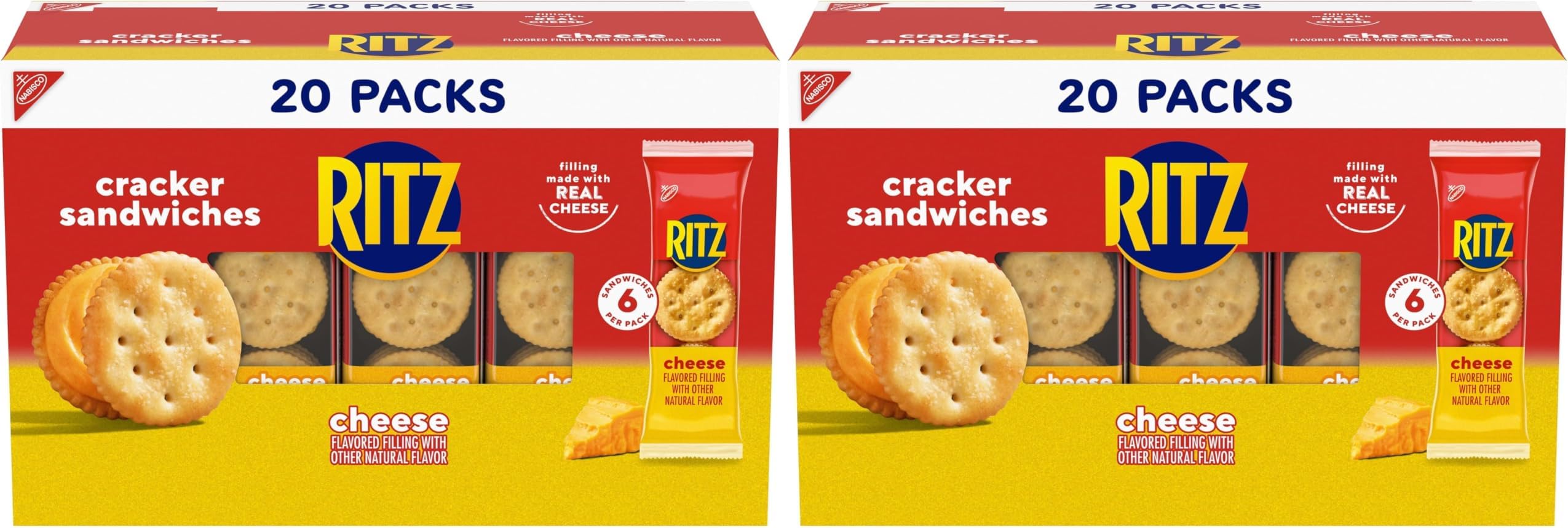 RITZ Cheese Sandwich Crackers, 20 Snack (6 Crackers Per Pack) (Pack of 2)