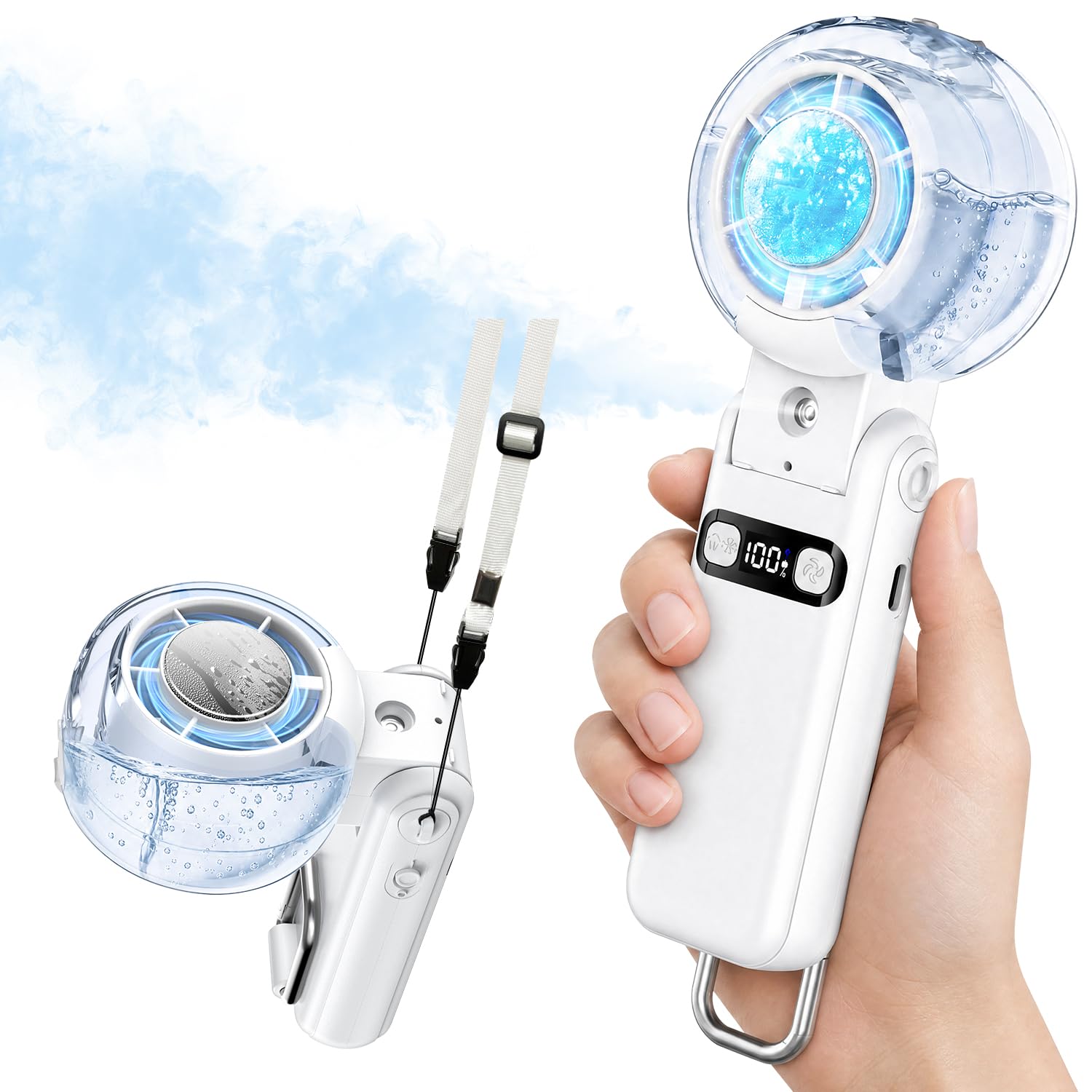 ハンディファン ミスト 冷却プレート 【2026夏新登場・3in1瞬間冷い・100段階風量・連続ミスト】 携帯扇風機 冷却プレート ミストファン 超高速送風 LED残量表示 USB充電式 小型扇風機 卓上 首掛け 手持ち カラビナ付き ネックストラップ付き 静音 熱中症対策 暑さ対策 アウトドア オフィス