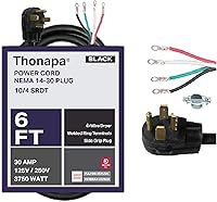 Vista 9 de Cable de secadora de 3 clavijas de 6 pies, Cable de extensión de electrodoméstico de 30 amperios, 3 clavijas de 6 pies, enchufe NEMA 10-30, 10/3 Gris