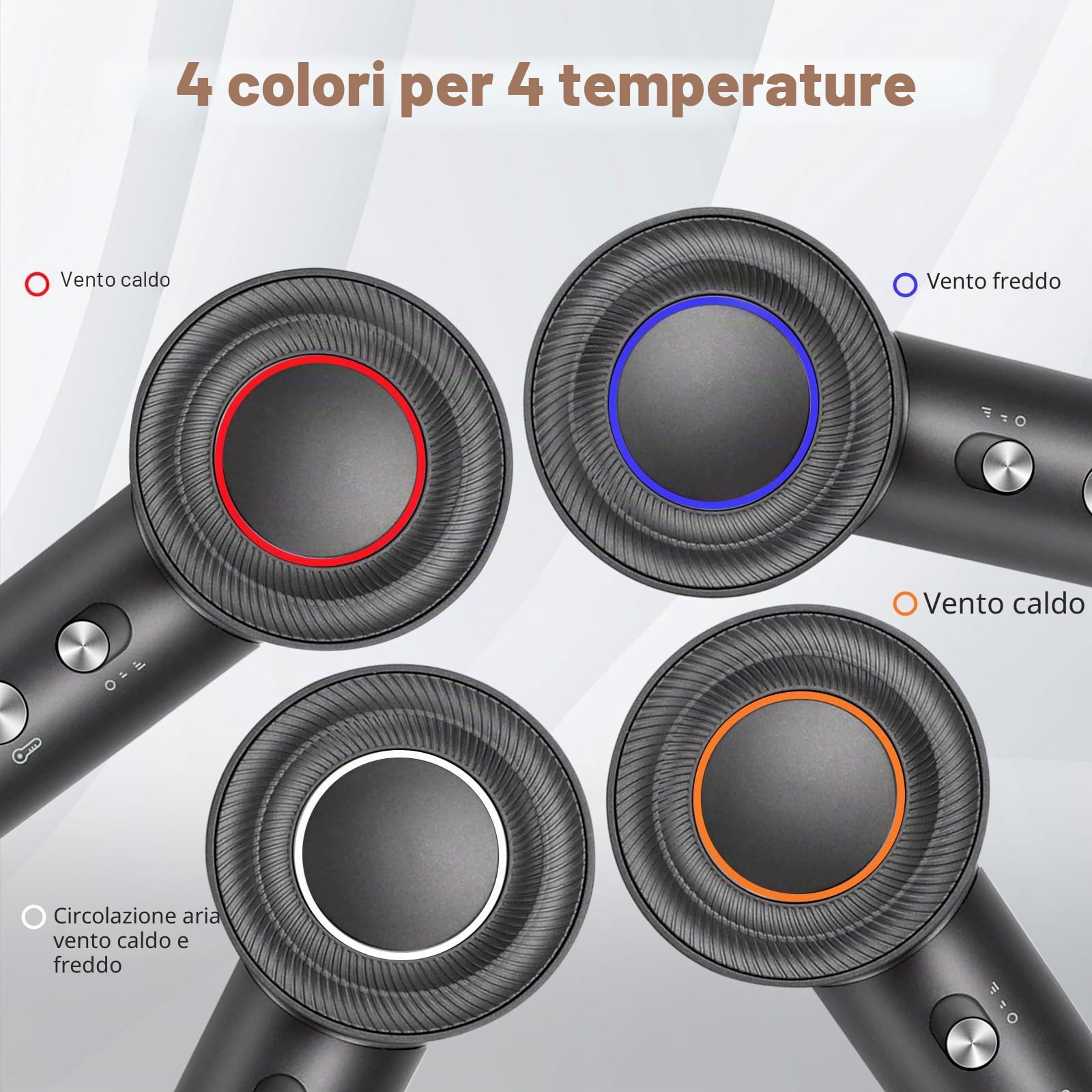 Aigostar Asciugacapelli Ionico con Diffusore, Phon da 200 Milioni di Ioni Negativi, Motore Brushless da 110.000 giri/min per Asciugatura Rapida, Ugello Magnetico, 55dB Silenzioso