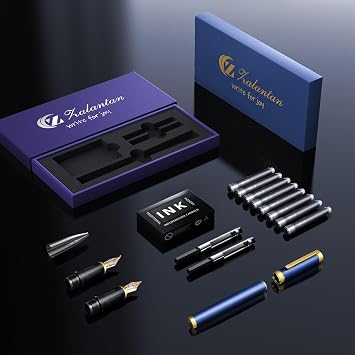 Fountain pen, luxury pen, Nice pen gift, pure copper heavy feel Office Executive Pen Smooth Writing Pens for Men Funcy Pens with Gift Case 10 black ink cartridges (Black)