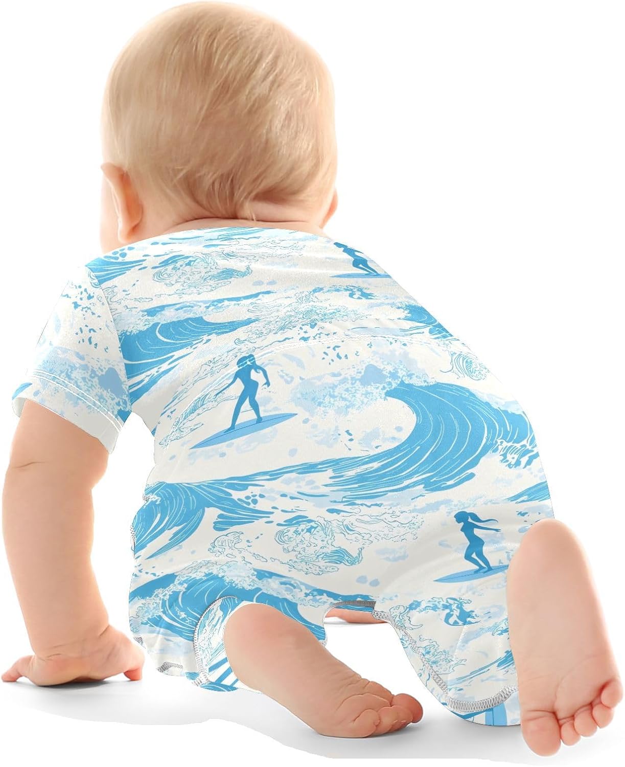 vvfelixl Baby Clothes Beach Waves Baby Bodysuits Set Unisex Short Sleeve Babys Pants Sets 0-3M