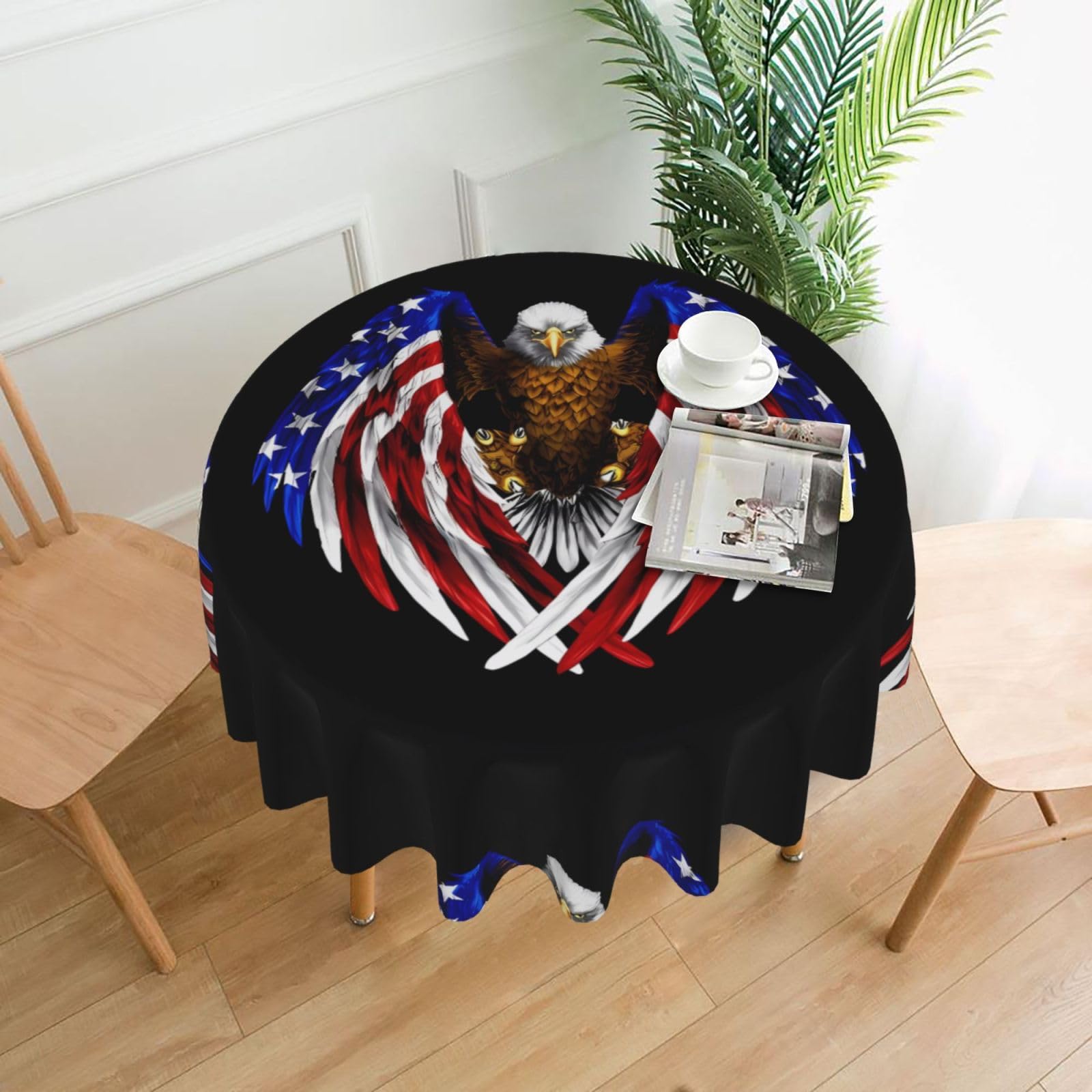 WHJDPP USA Flag Patriotic Eagle Prints Round Table Throw 60 Inch - Waterproof Table Cover for Dining, Coffee Tables - Soft & Wrinkle Resistant Decorative Layer