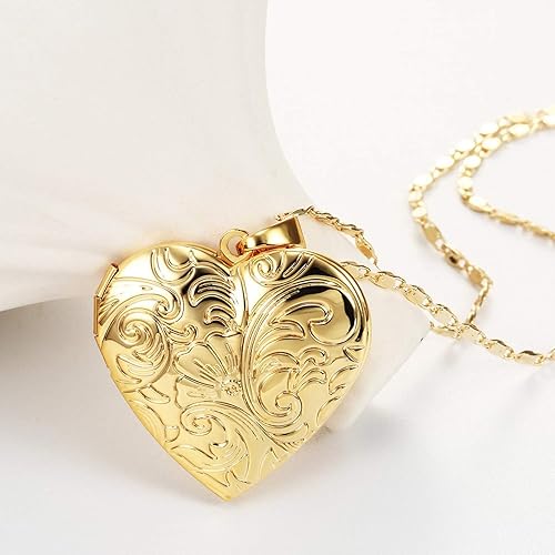 Miniatura 5 de YOUFENG - Collar de relicario que guarda fotos. Collares de relicarios de flores. Colgante bañado en oro de 18 quilates. Regalos para mujeres Niña