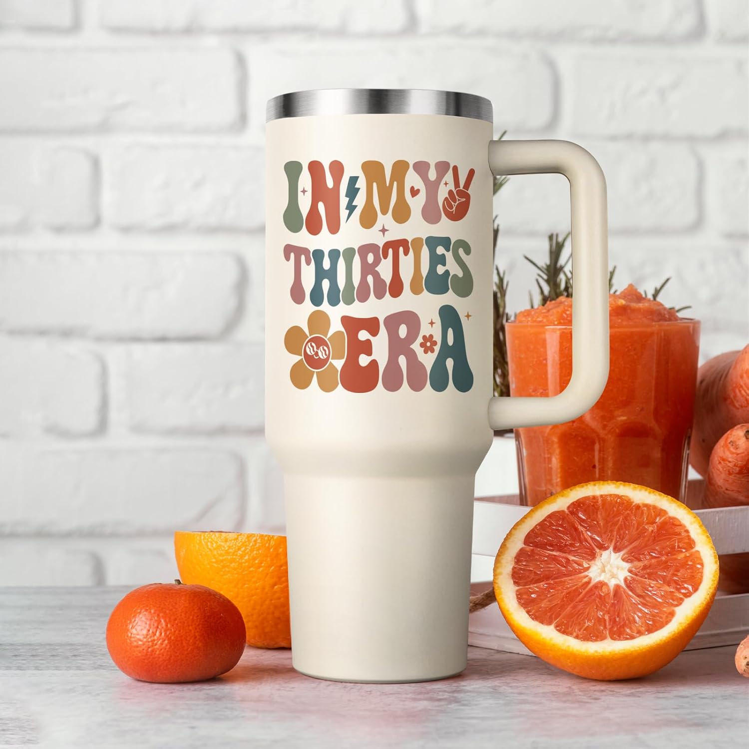 Shqiueos 30th Birthday Gifts for Women 40oz Tumbler with Handle and Straw Lid, 30 Year Old Gifts for Her, Best Friend, Sister, Daughter, 30s Birthday Decoration-In My Thirties Era Cup Water Bottle - Image 3