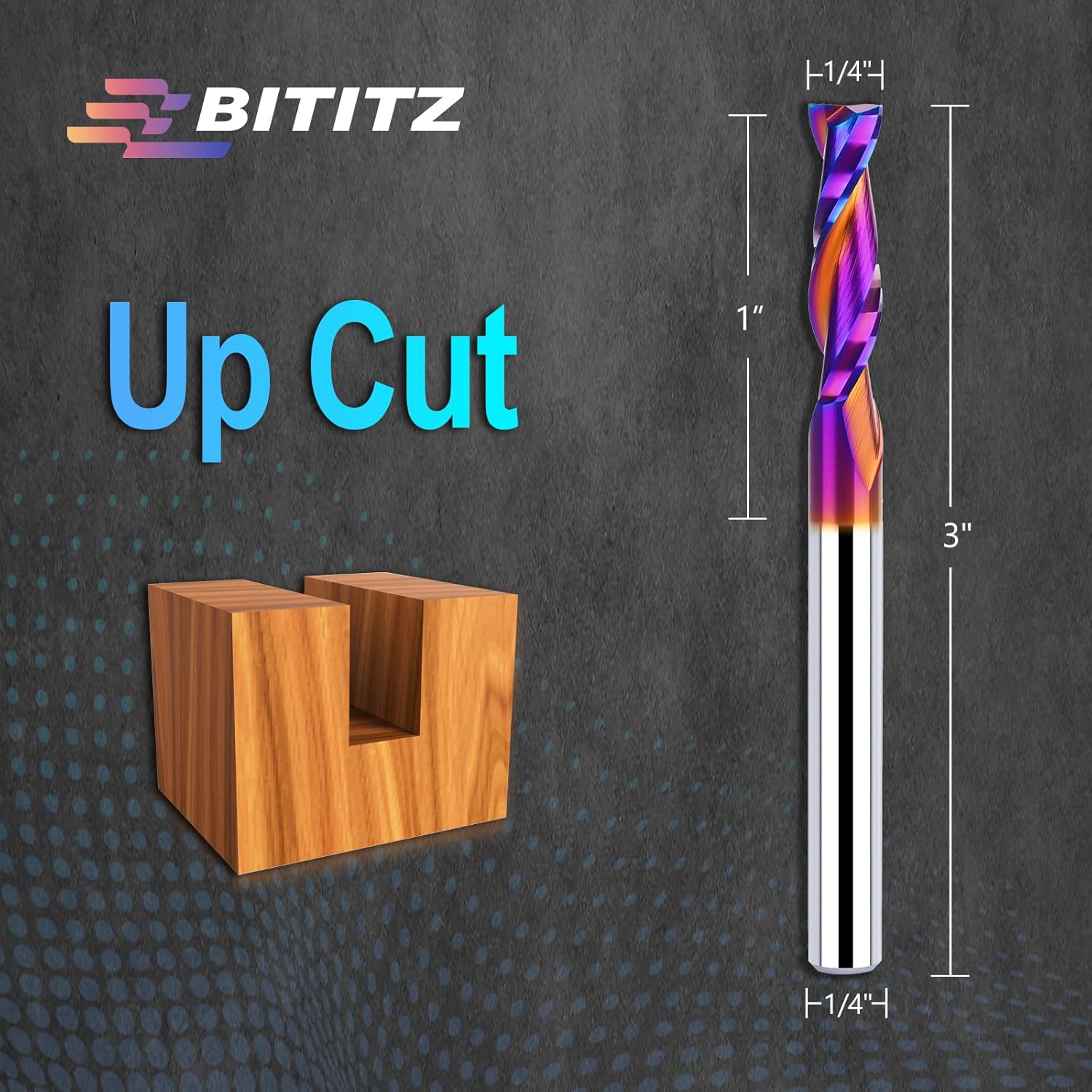 1/4 Upcut Spiral Router Bit 1/4 Inch Shank 1 inch Cutting Length with Extra Long Life Coating CNC Router Bits End Mill for Wood Cutting, Slot Mortise, Engraving