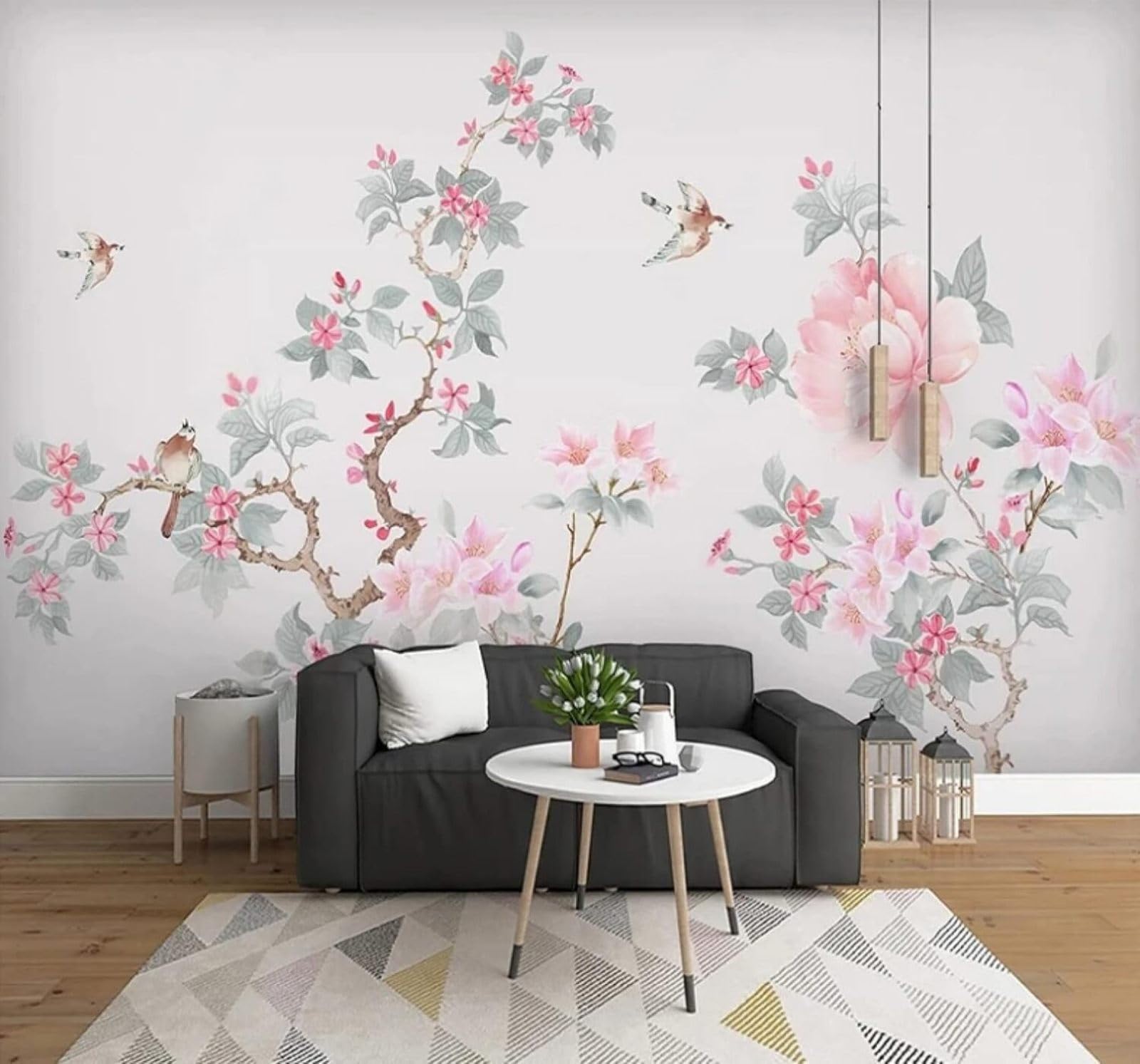 Xlming 250Cm×170Cm(B×H) Hand Drawn Exquisite Minimalist Elegant Flowers And Birds 3D Wallpaper Luxury Silk Study Dining Feature Sofa Grey Bedroom Living Room Tv Decorative Wall-250Cm×170Cm
