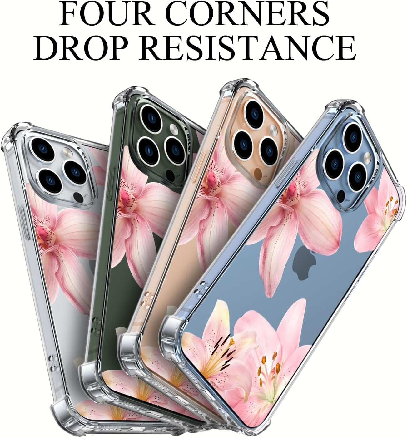 Pink Lily Flowers Phone Case for iPhone 14 Pink Tiger Lily Case Cover Clear Phone Case Four Corner Reinforced Shockproof Girly Women Phone Cover Transparent Case - Image 5