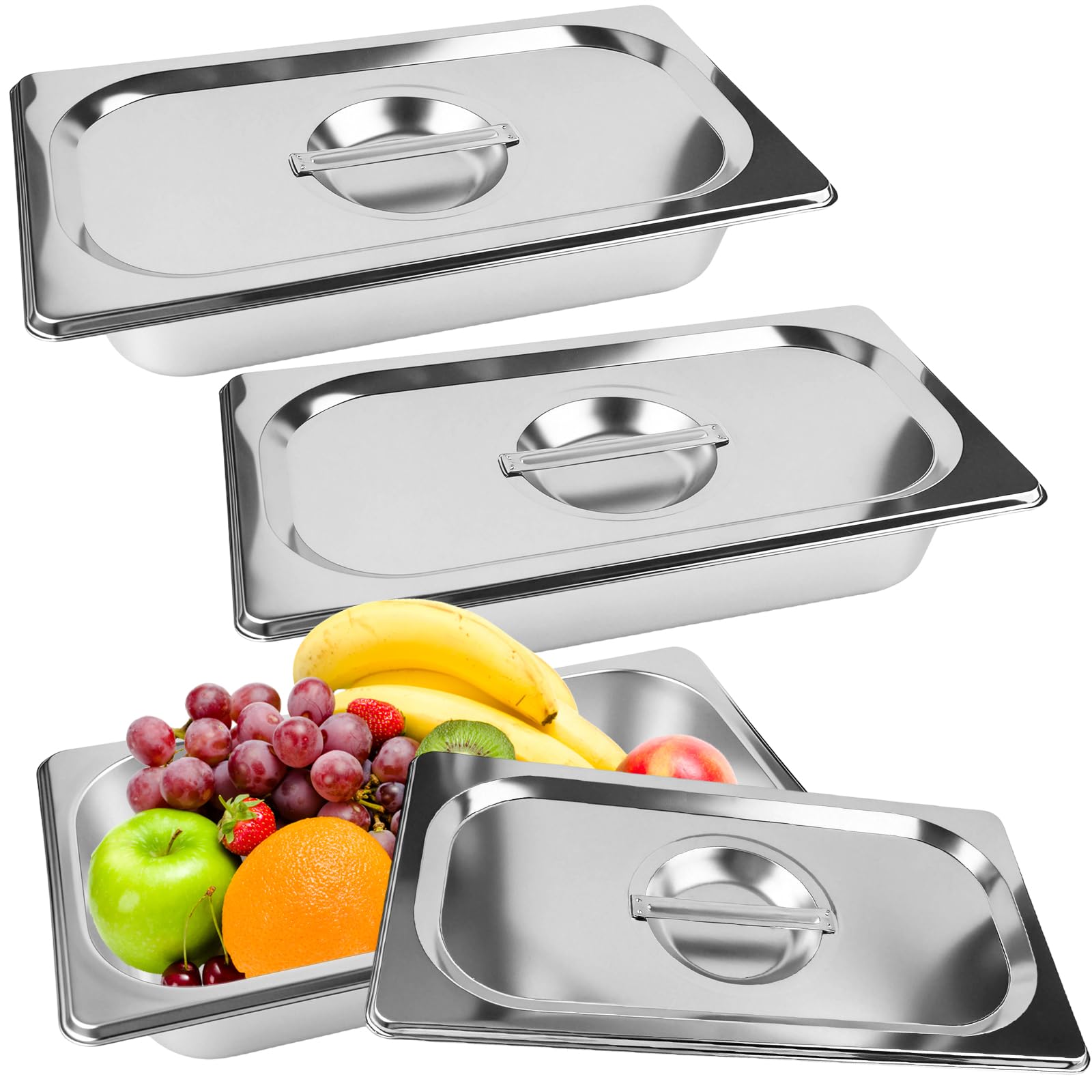 Juego de 3 Recipiente GN 1/3 de Acero Inoxidable, Esquinas Reforzadas, Contenedor apto, Bandeja Acero Empanar para Hornos, Congeladores, Baño María y Calientaplatos, 2,4 L, 32,5 × 17,5 × 6,5 cm
