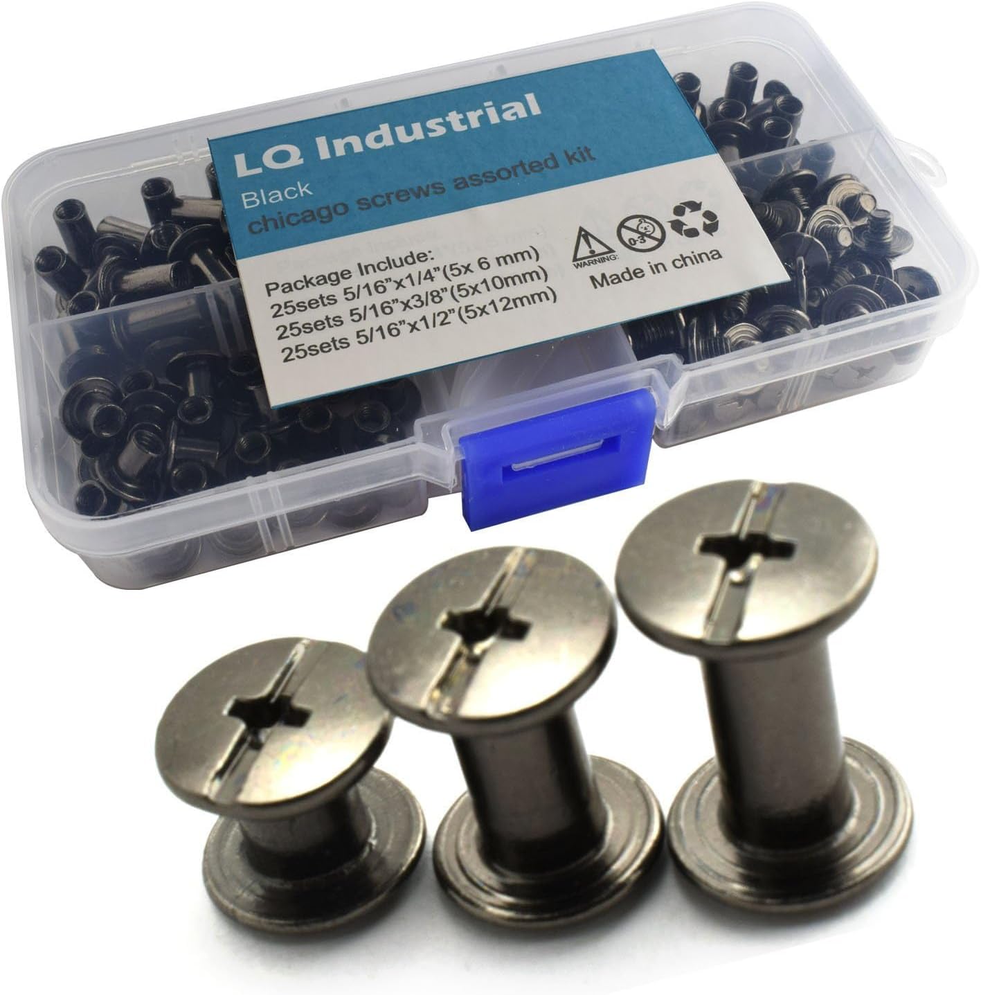 LQ Industrial 75 Sets Black M5 Chicago Screw Assorted Kit Slotted Phillip Head Binding Screws Rivet Assembly Bolt Nail Rivet for Book Binding DIY Leather Craft M5x6 M5x10 M5x12