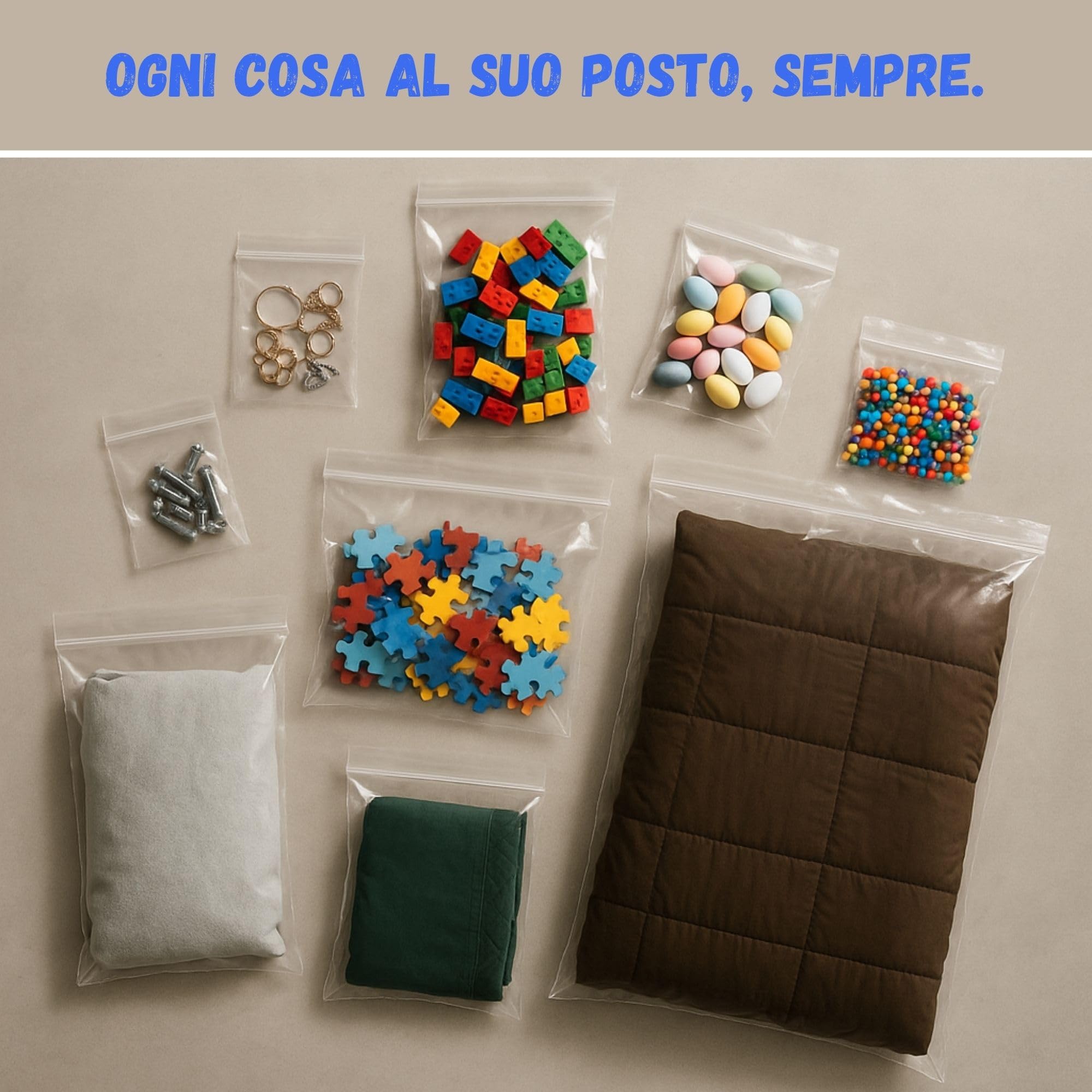 BUY SAFE - Sacchetti Plastica Richiudibili, Sacchetti Ermetici per Alimenti, Vestiti e Oggetti con Chiusura a Cerniera, Buste Trasparenti Richiudibili Resistenti e Riutilizzabili, 30x40-100 Pz